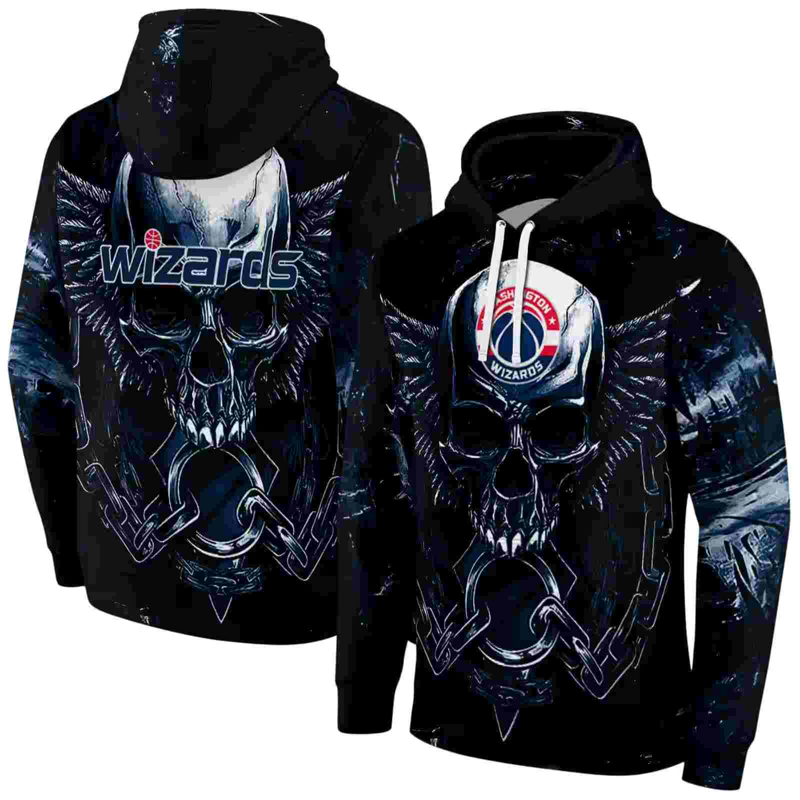 washington wizards skull artwork blue black hoodie fashion forward