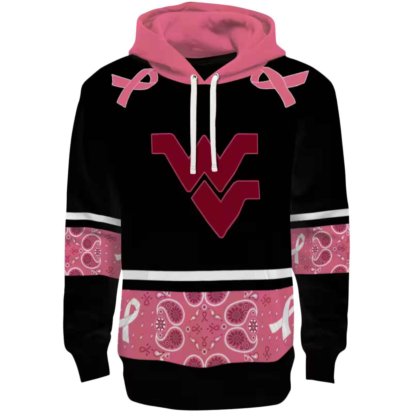 West Virginia Mountaineers Awareness Ribbon Black Pink Hoodie