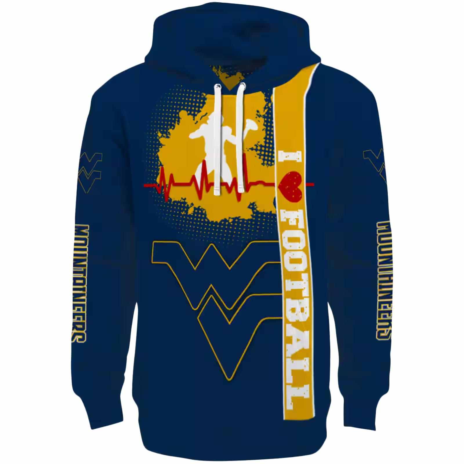 West Virginia Mountaineers Football Heartbeat Blue Hoodie