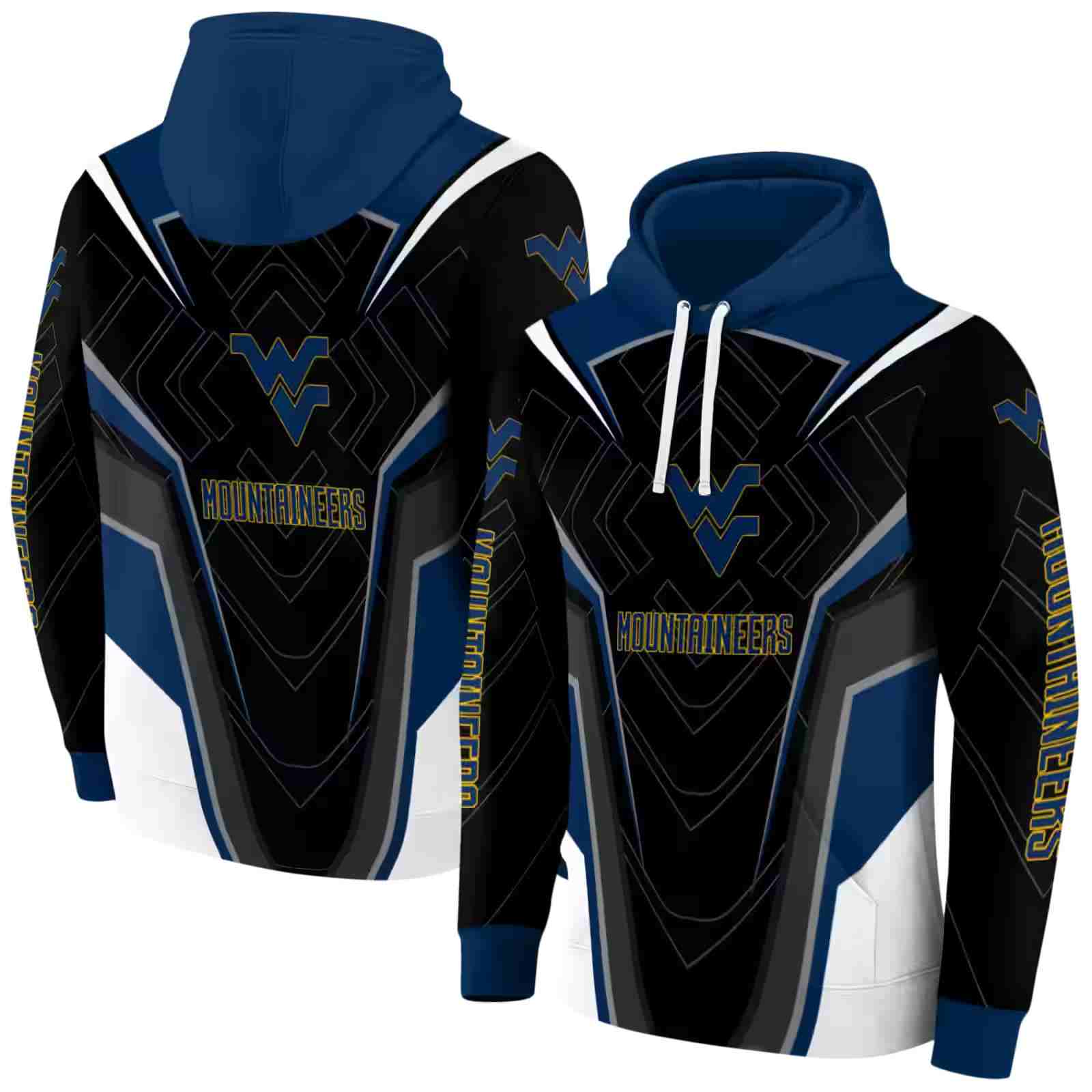 west virginia mountaineers futuristic pattern blue black hoodie fashion forward