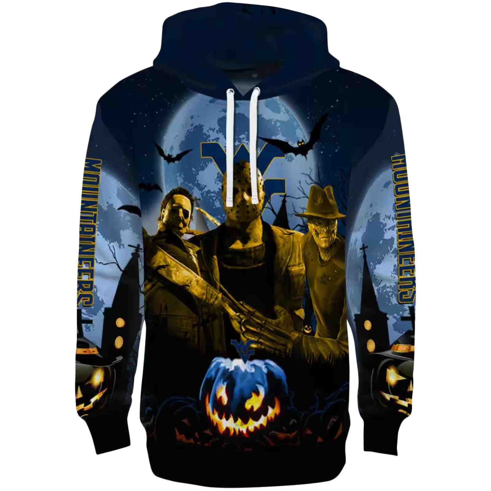 West Virginia Mountaineers Halloween Vibes Blue Black Hoodie
