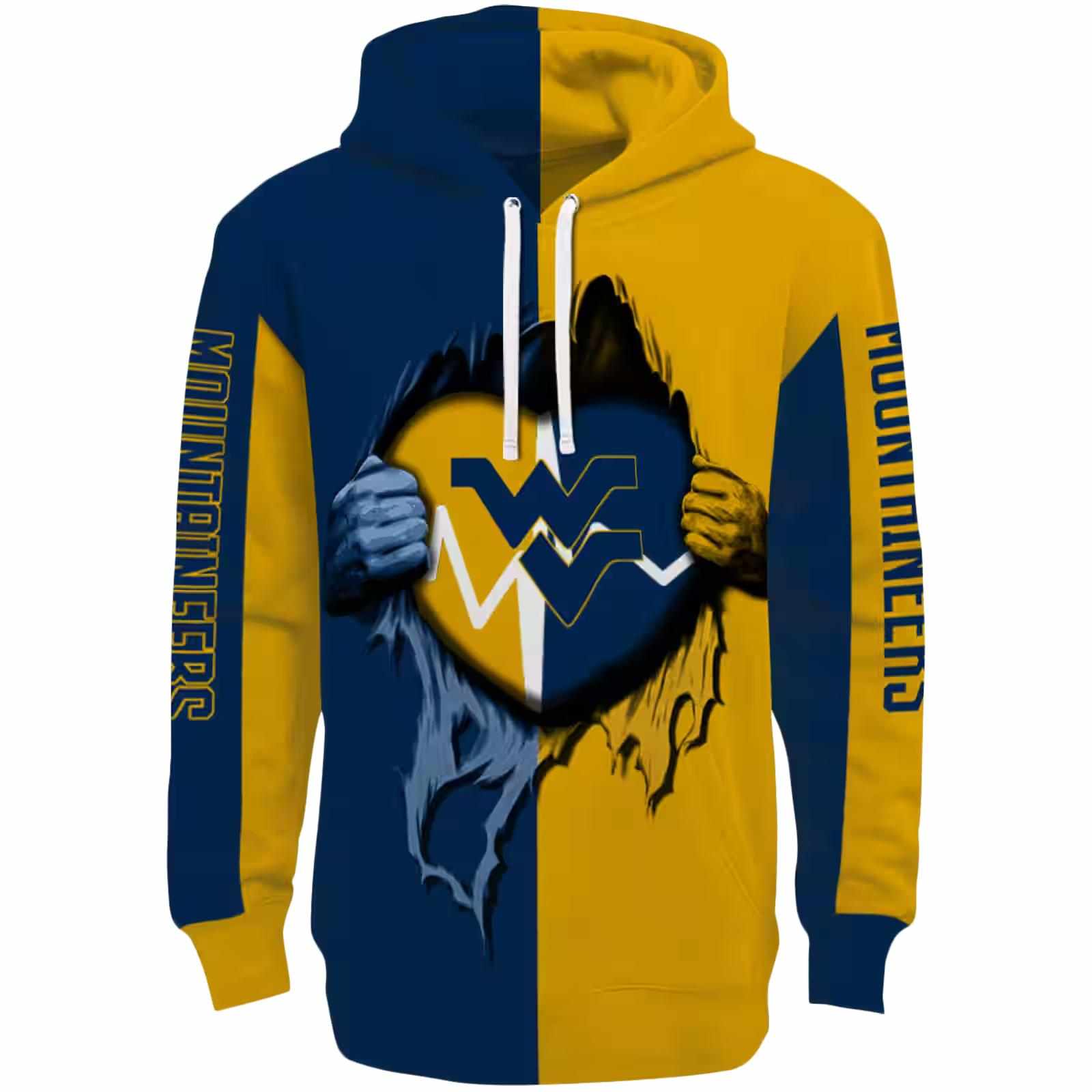 West Virginia Mountaineers Heartbeat Graphic Blue Hoodie