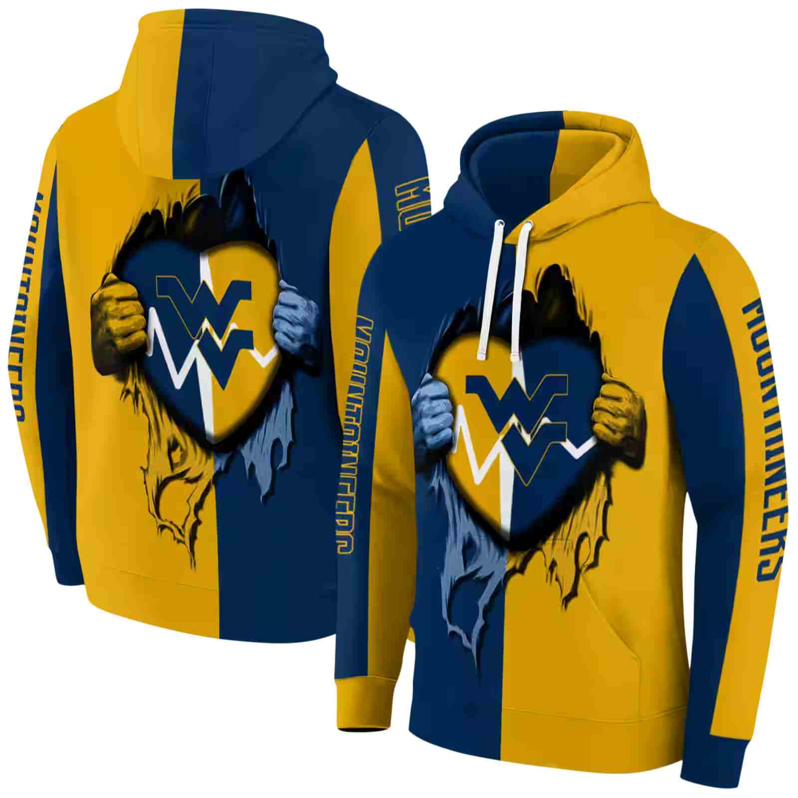 west virginia mountaineers heartbeat graphic blue hoodie fashion forward
