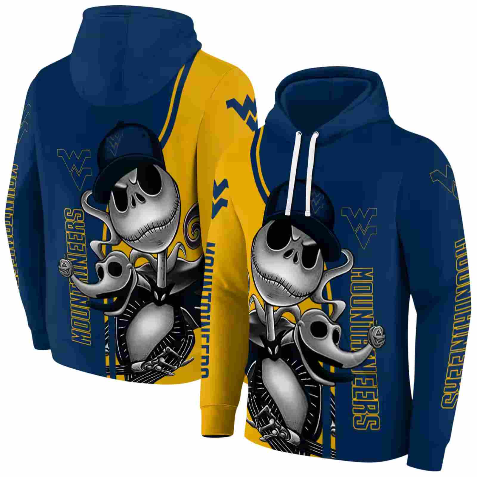 west virginia mountaineers jack skellington blue hoodie fashion forward