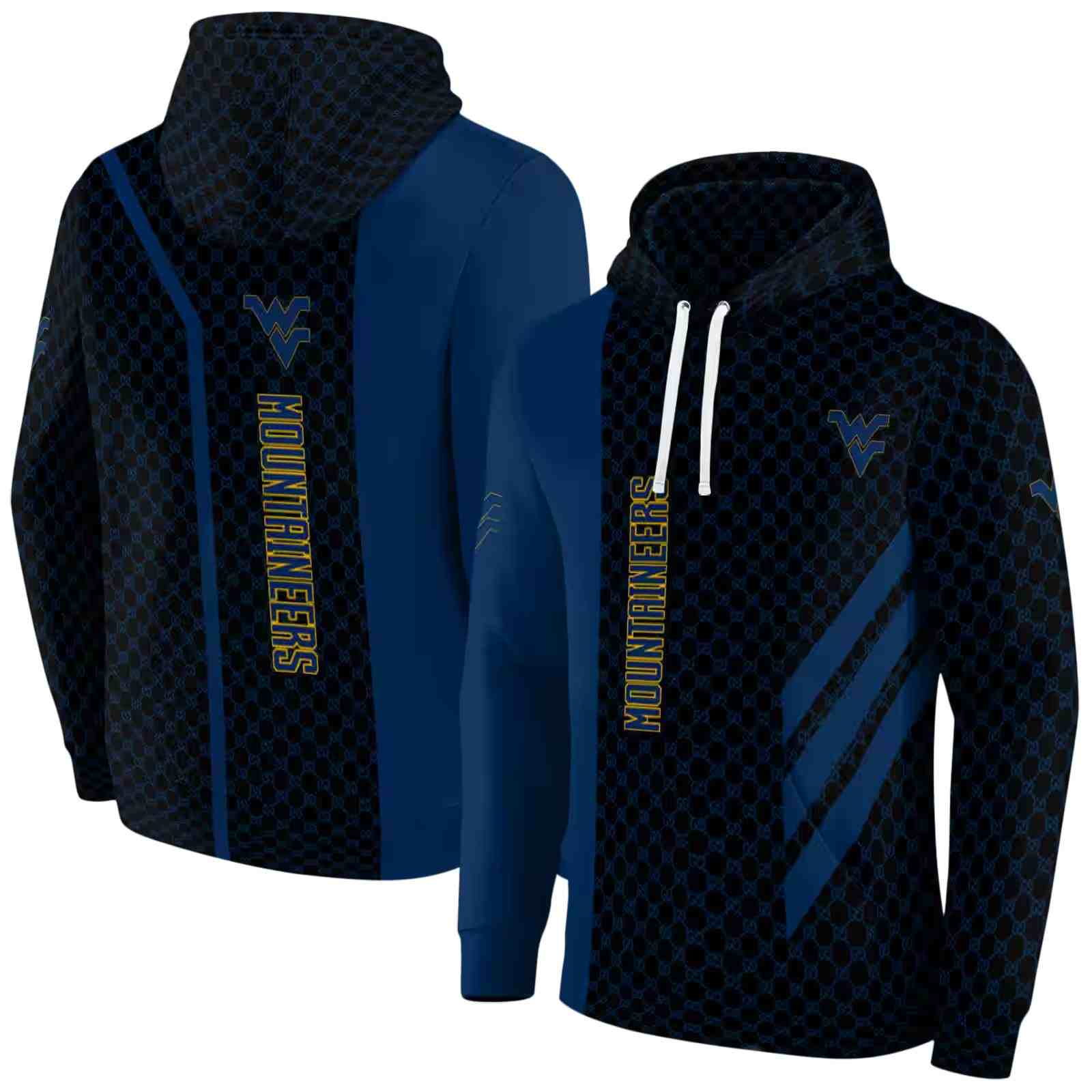 west virginia mountaineers monogram pattern blue hoodie fashion forward