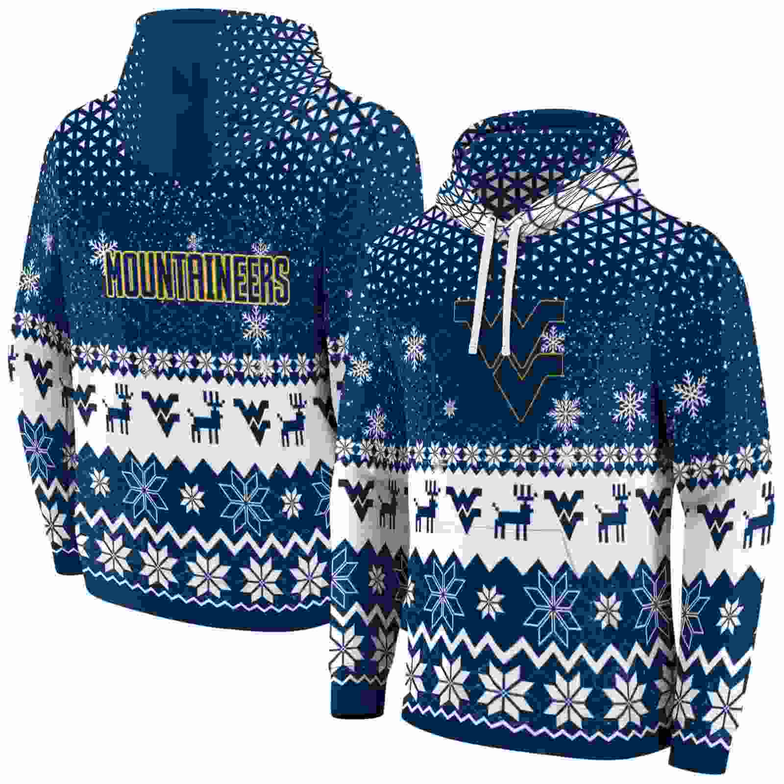 west virginia mountaineers reindeer motif blue hoodie fashion forward