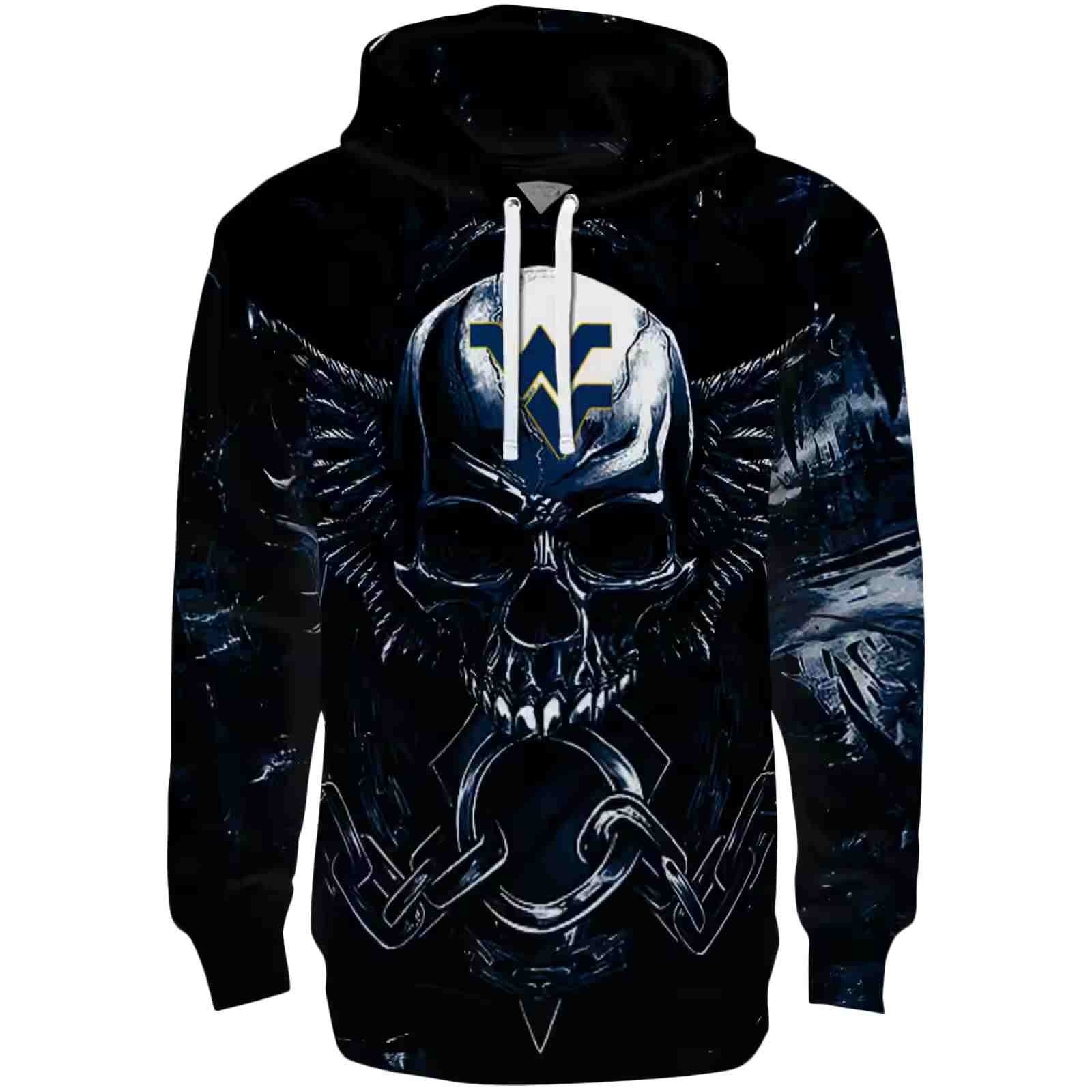 West Virginia Mountaineers Skull Artwork Blue Black Hoodie