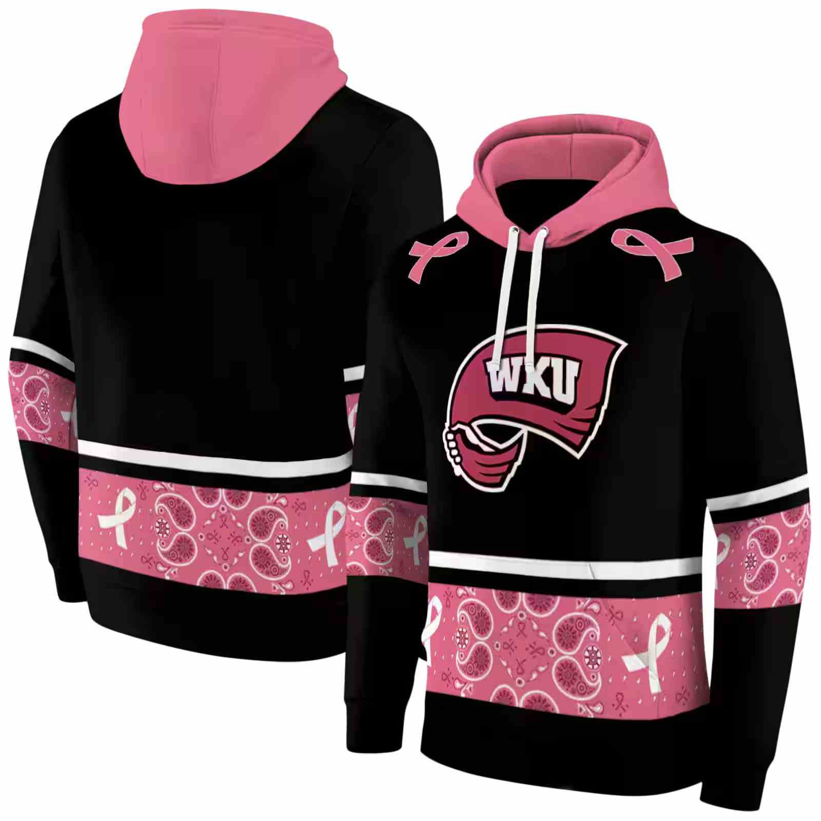 western kentucky hilltoppers awareness ribbon black pink hoodie fashion forward