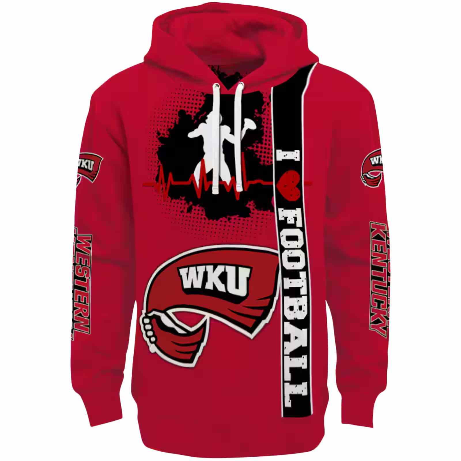 Western Kentucky Hilltoppers Football Heartbeat Red Hoodie