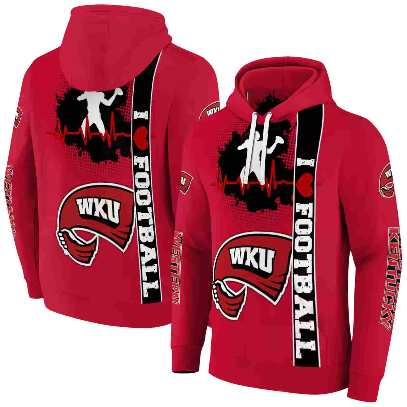 western kentucky hilltoppers football heartbeat red hoodie fashion forward