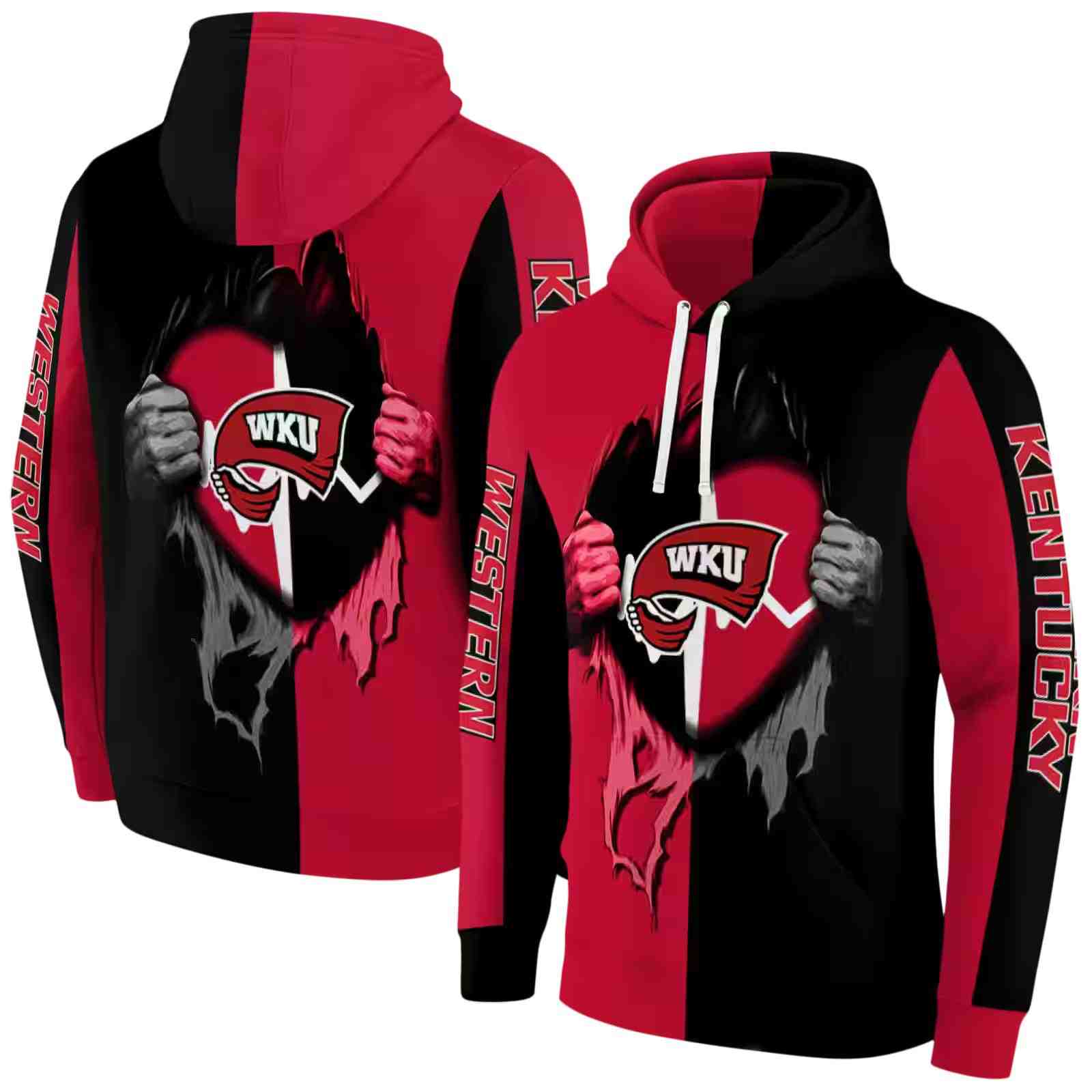 western kentucky hilltoppers heartbeat graphic red hoodie fashion forward