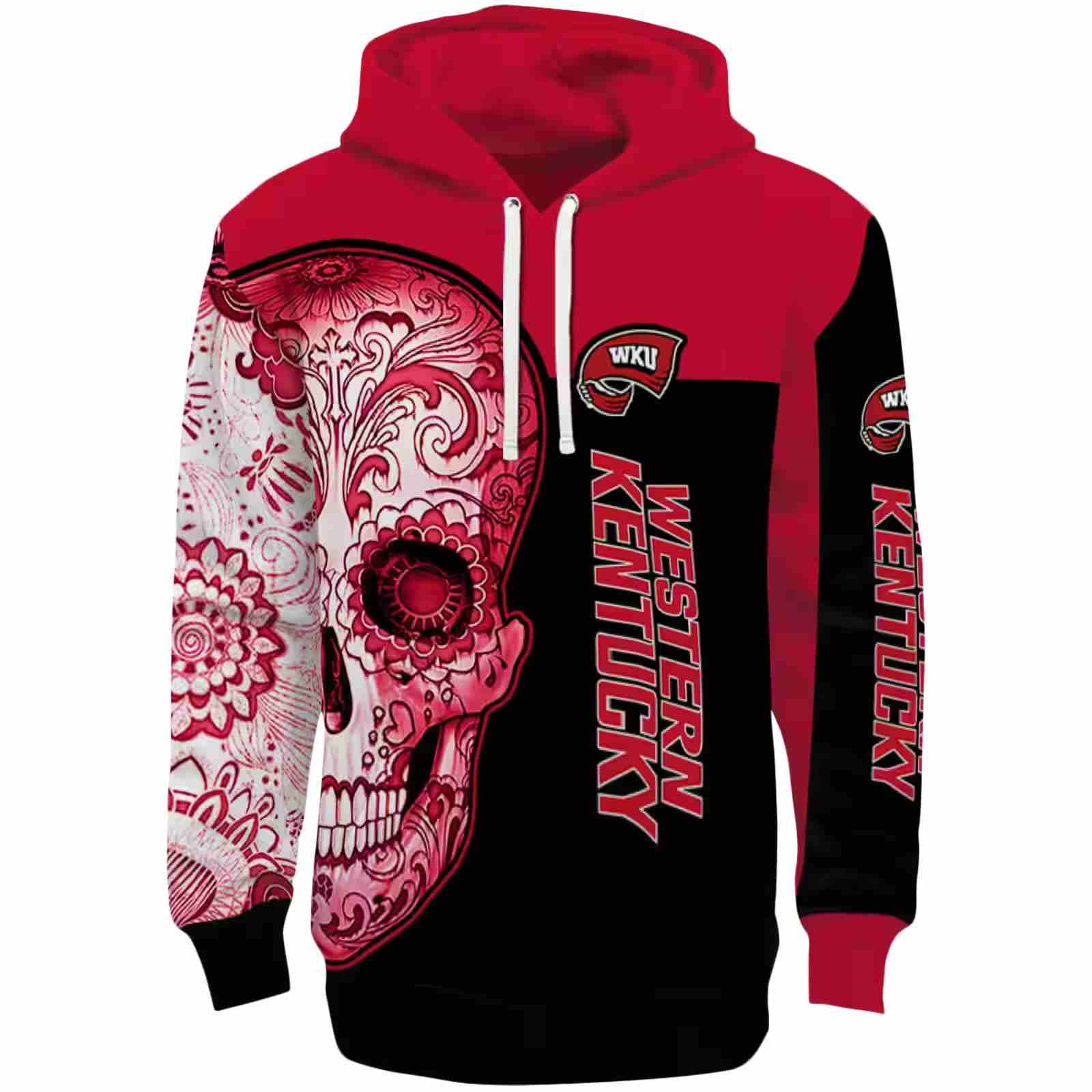 Western Kentucky Hilltoppers Sugar Skull Red Black Hoodie