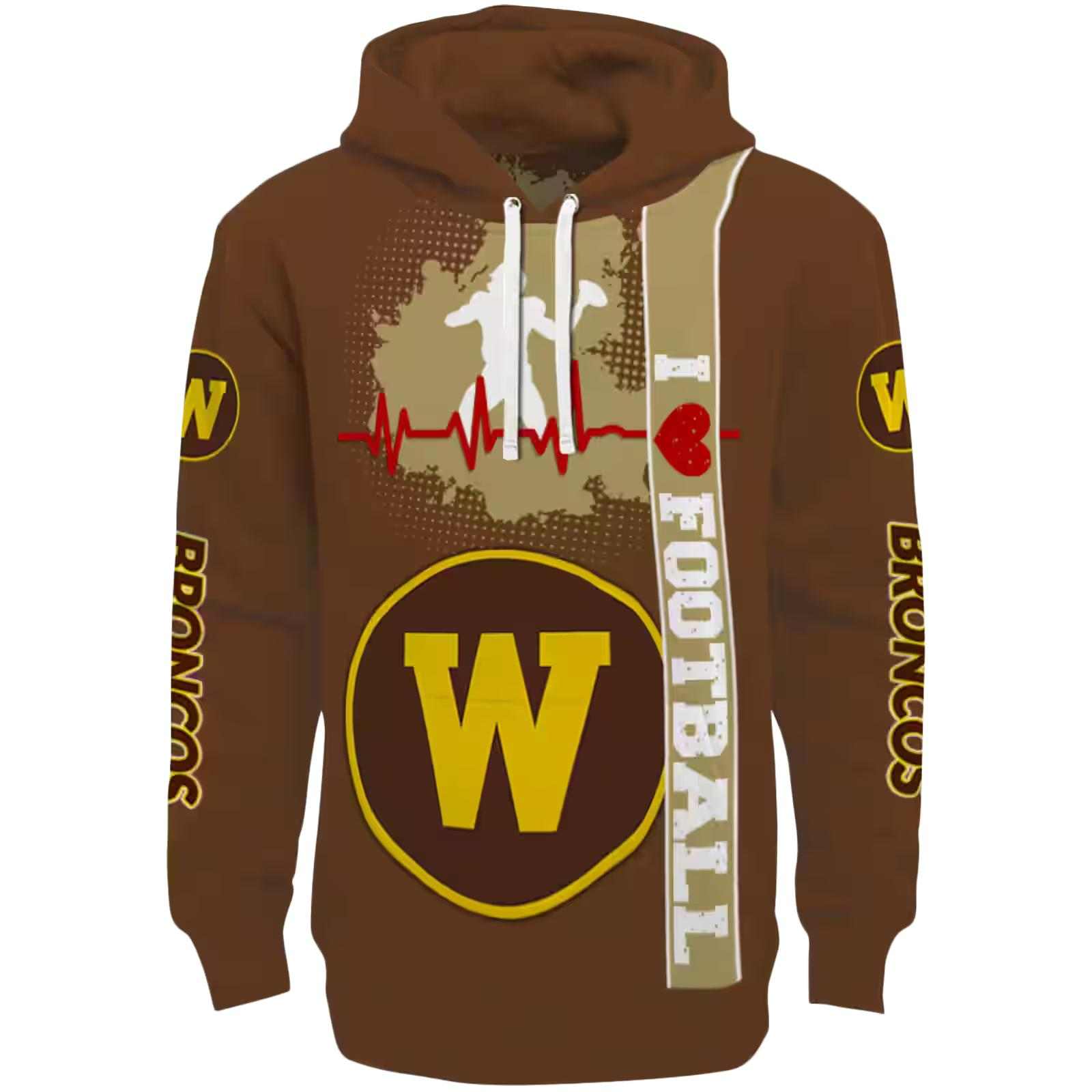 Western Michigan Broncos Football Heartbeat Brown Hoodie