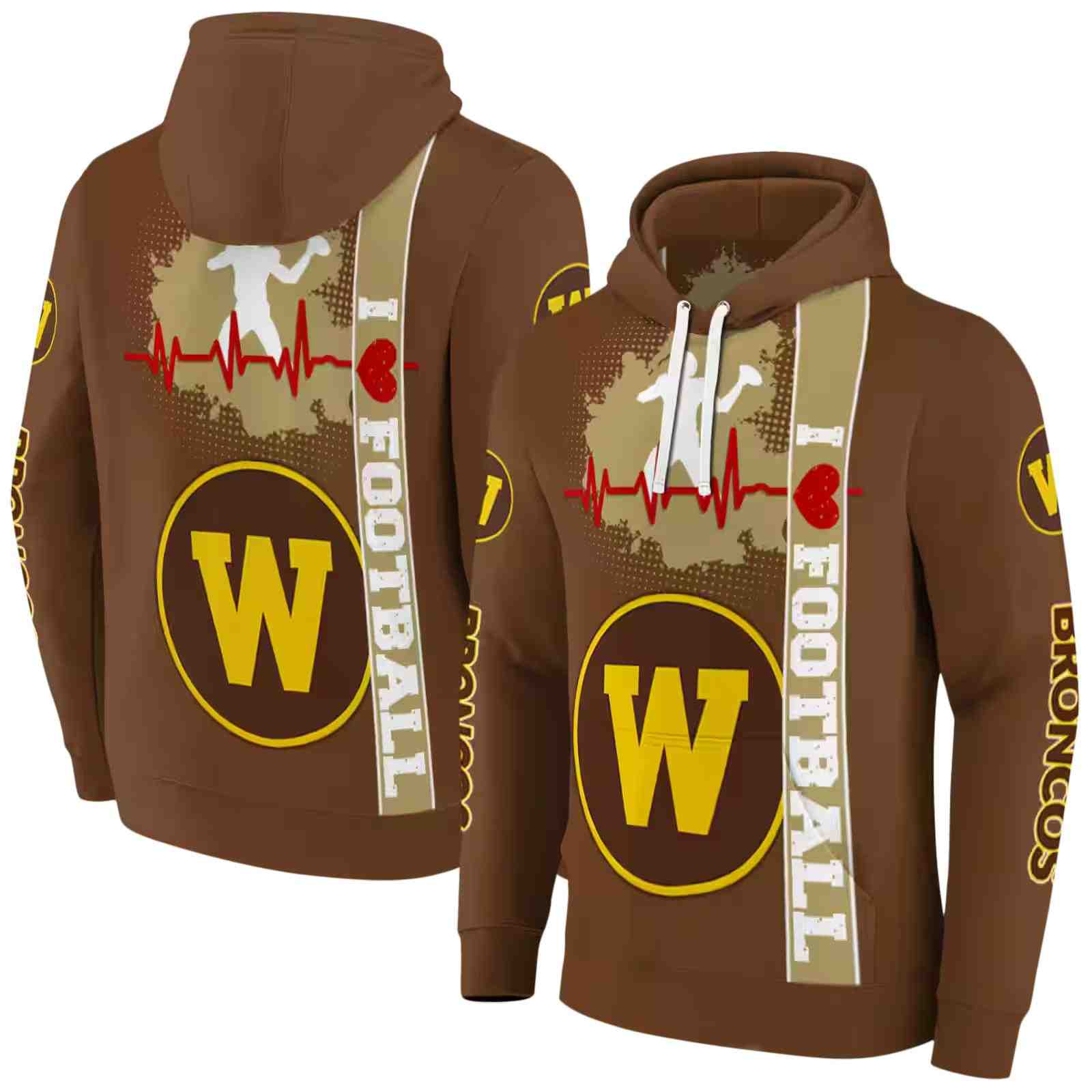 western michigan broncos football heartbeat brown hoodie fashion forward