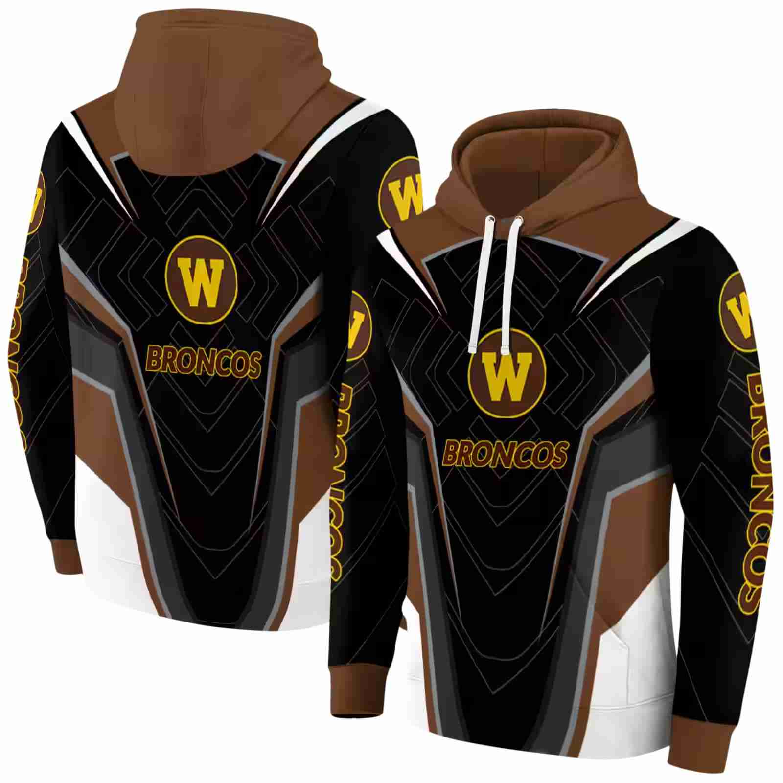 western michigan broncos futuristic pattern brown black hoodie fashion forward