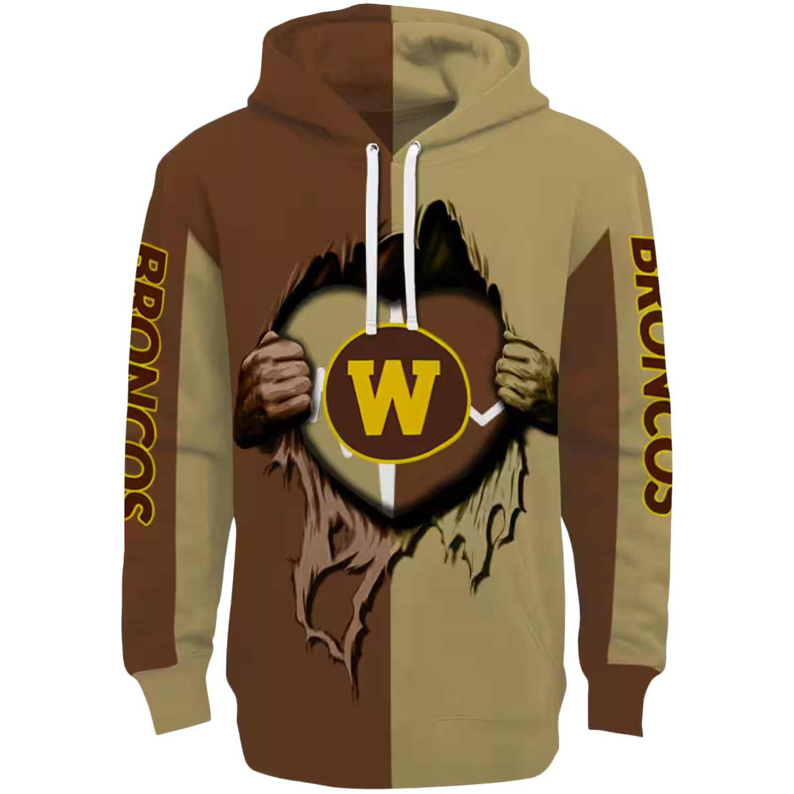 Western Michigan Broncos Heartbeat Graphic Brown Hoodie