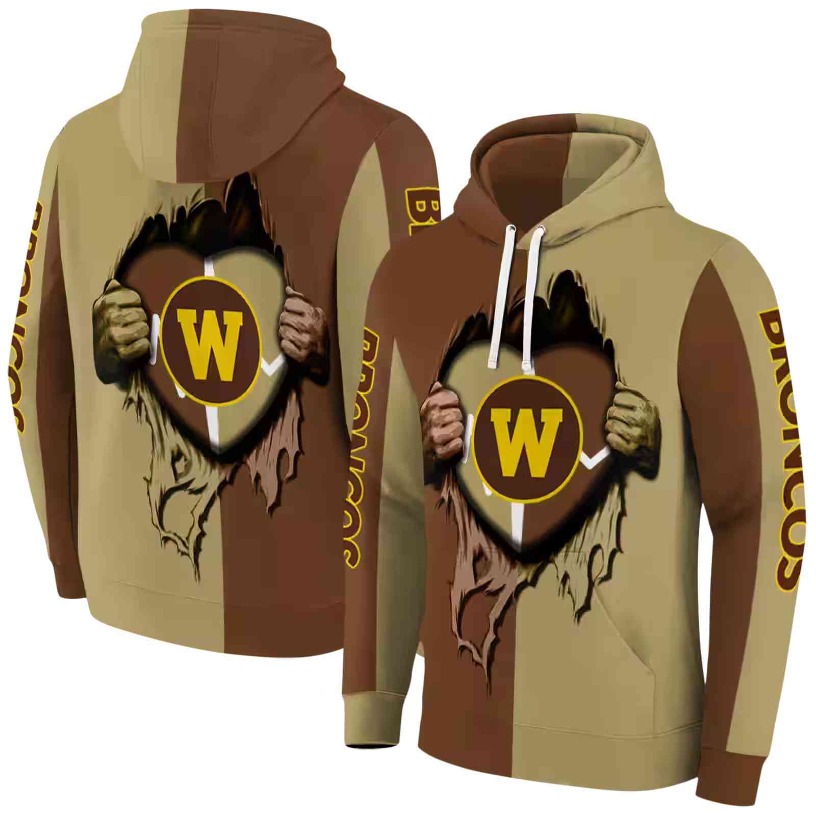 western michigan broncos heartbeat graphic brown hoodie fashion forward