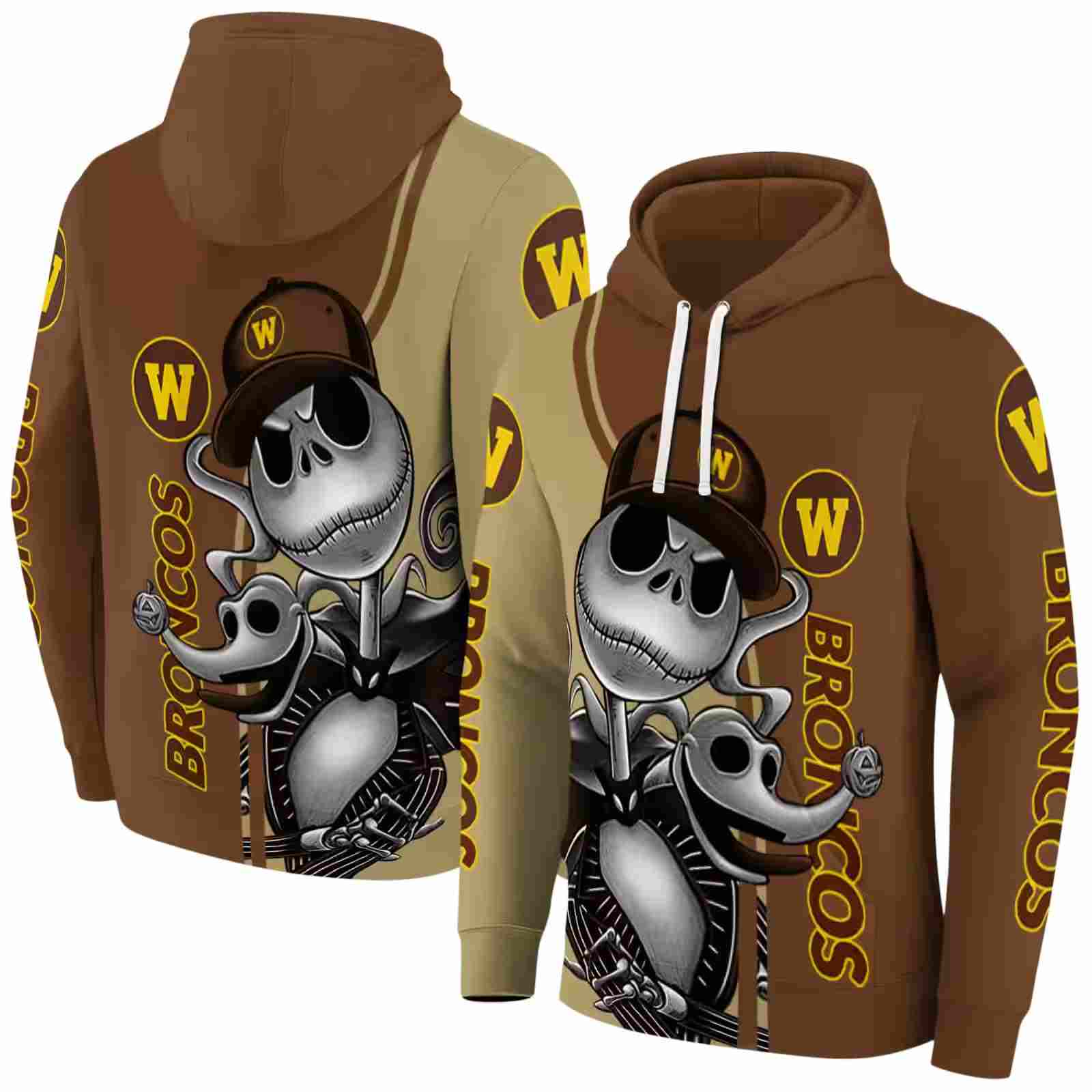 western michigan broncos jack skellington brown hoodie fashion forward