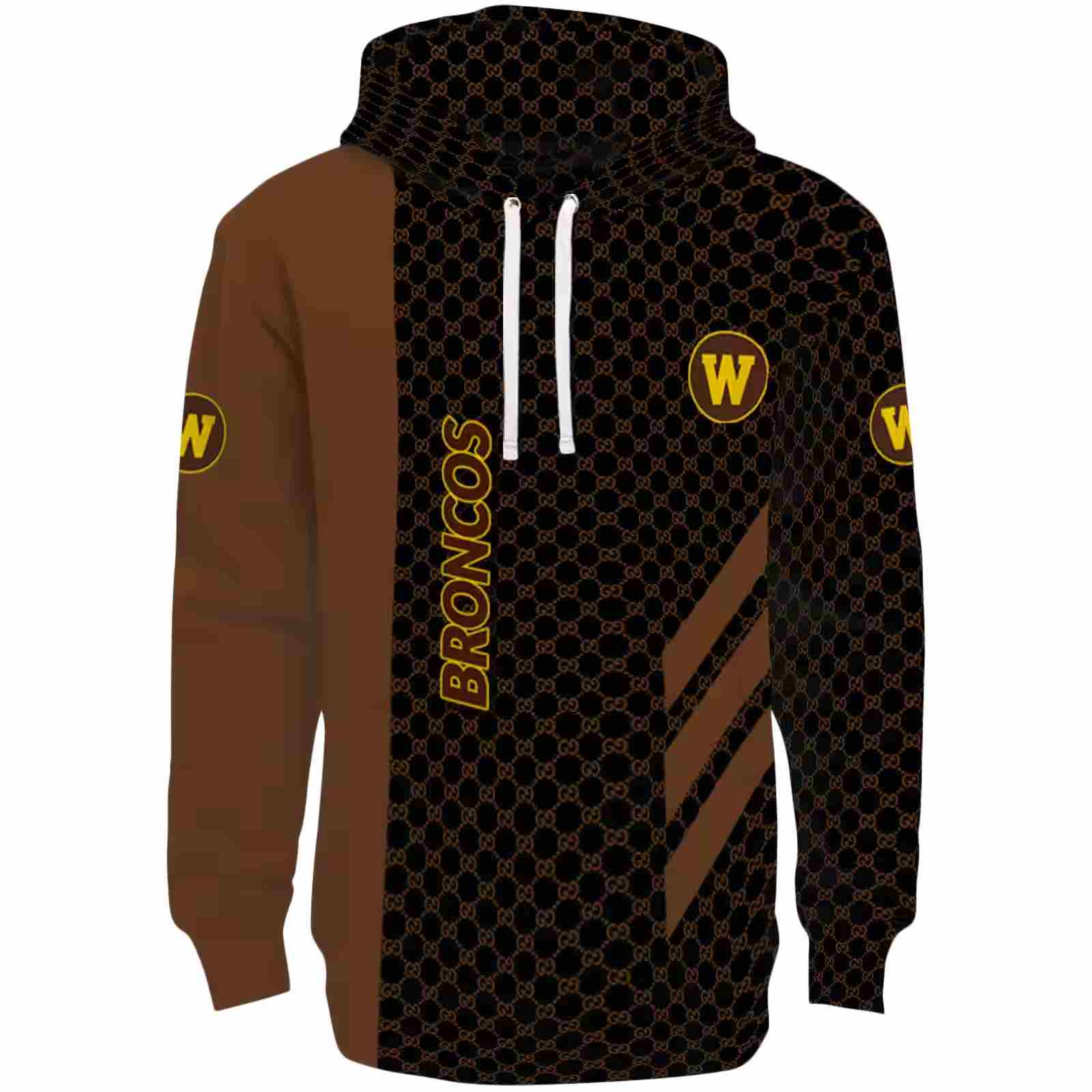 Western Michigan Broncos Monogram Pattern Brown Hoodie