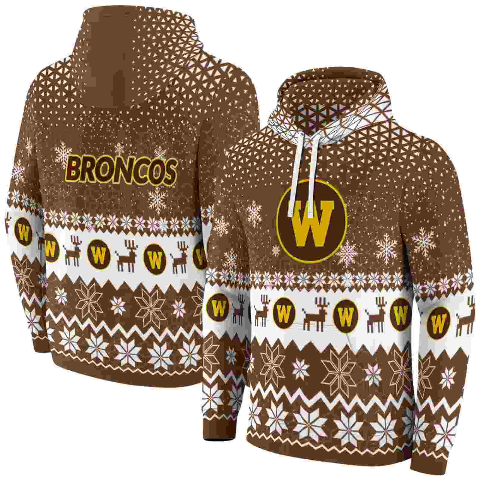 western michigan broncos reindeer motif brown hoodie fashion forward