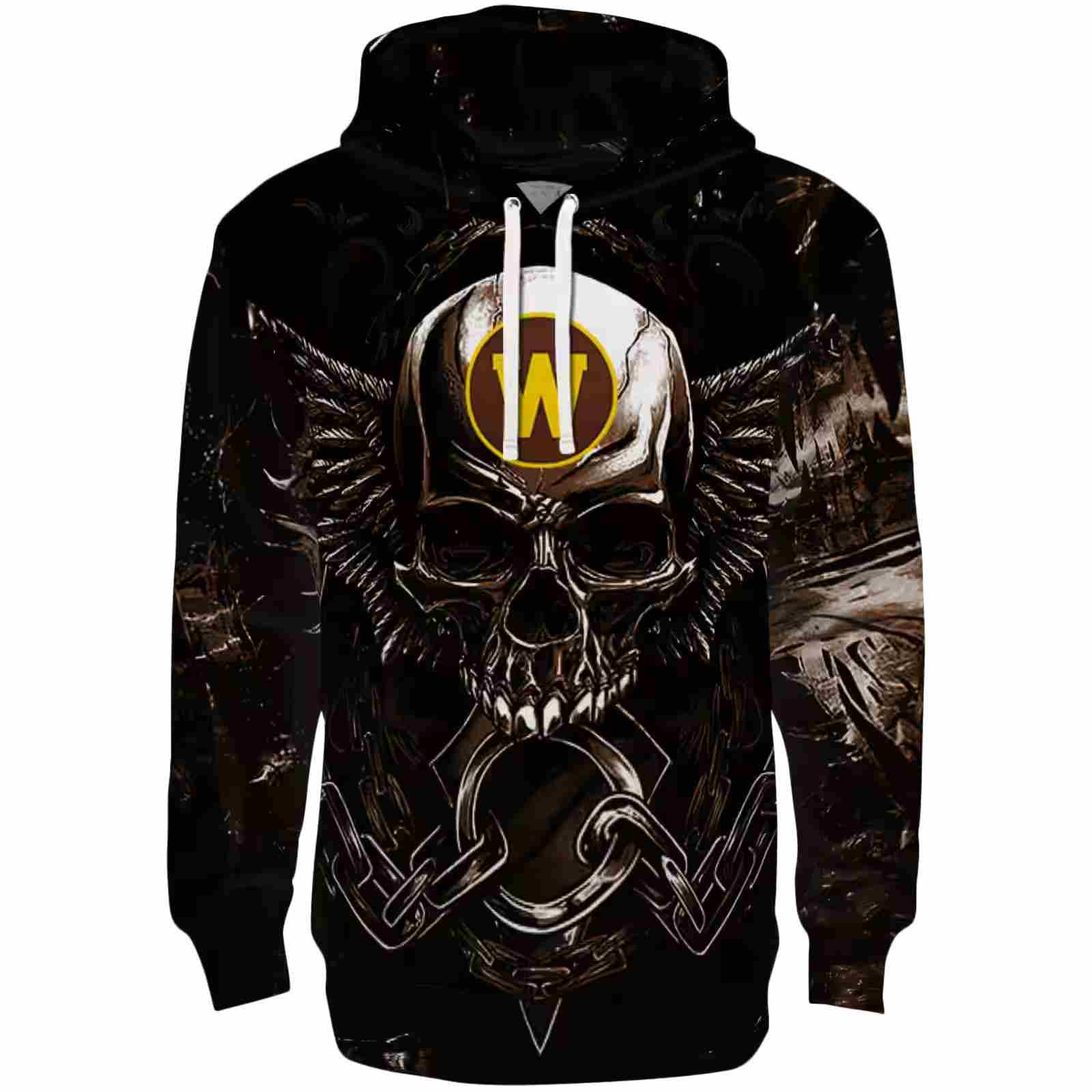 Western Michigan Broncos Skull Artwork Brown Black Hoodie