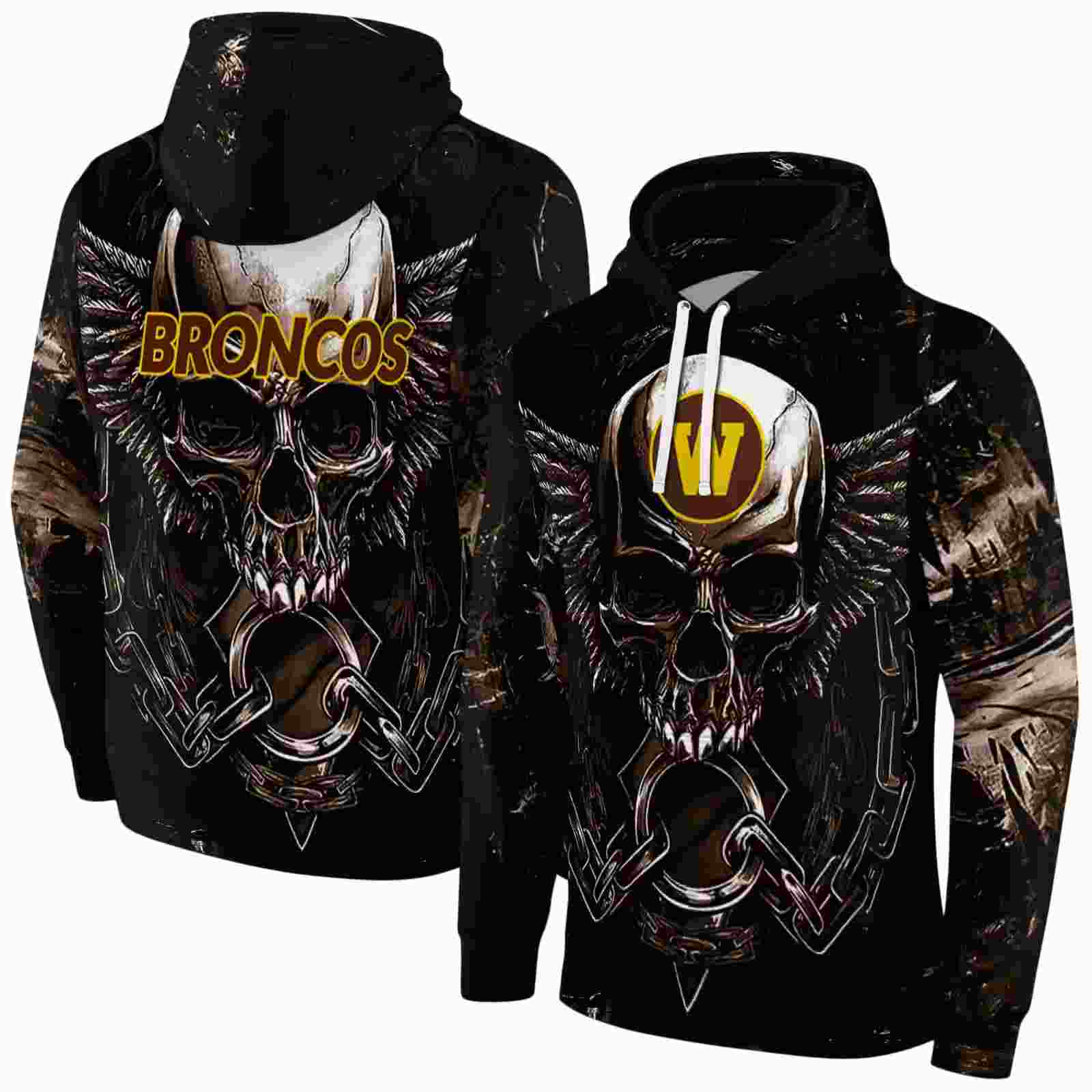 western michigan broncos skull artwork brown black hoodie fashion forward