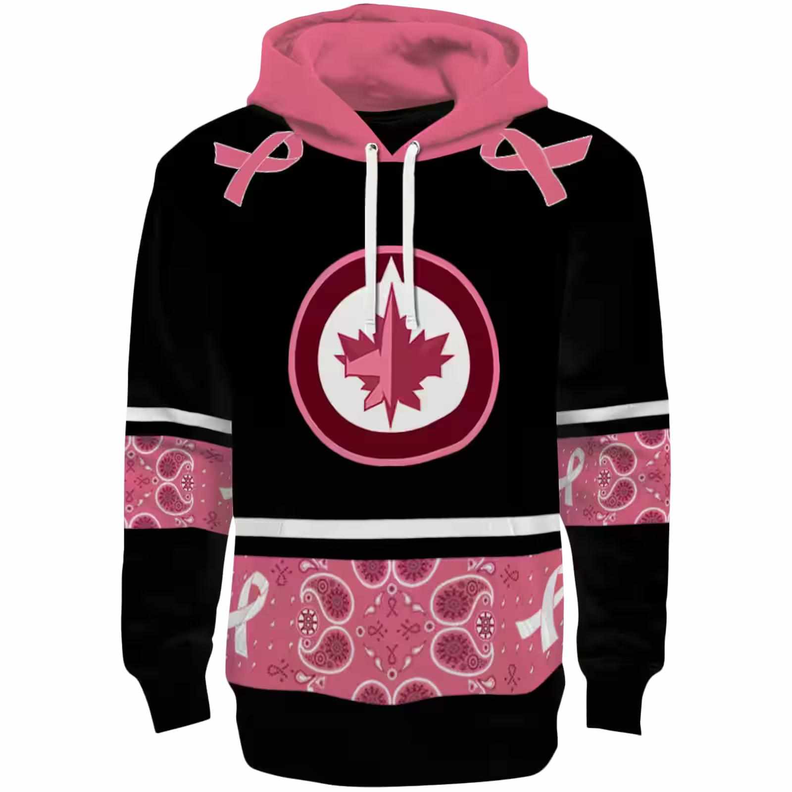 Winnipeg Jets Awareness Ribbon Black Pink Hoodie