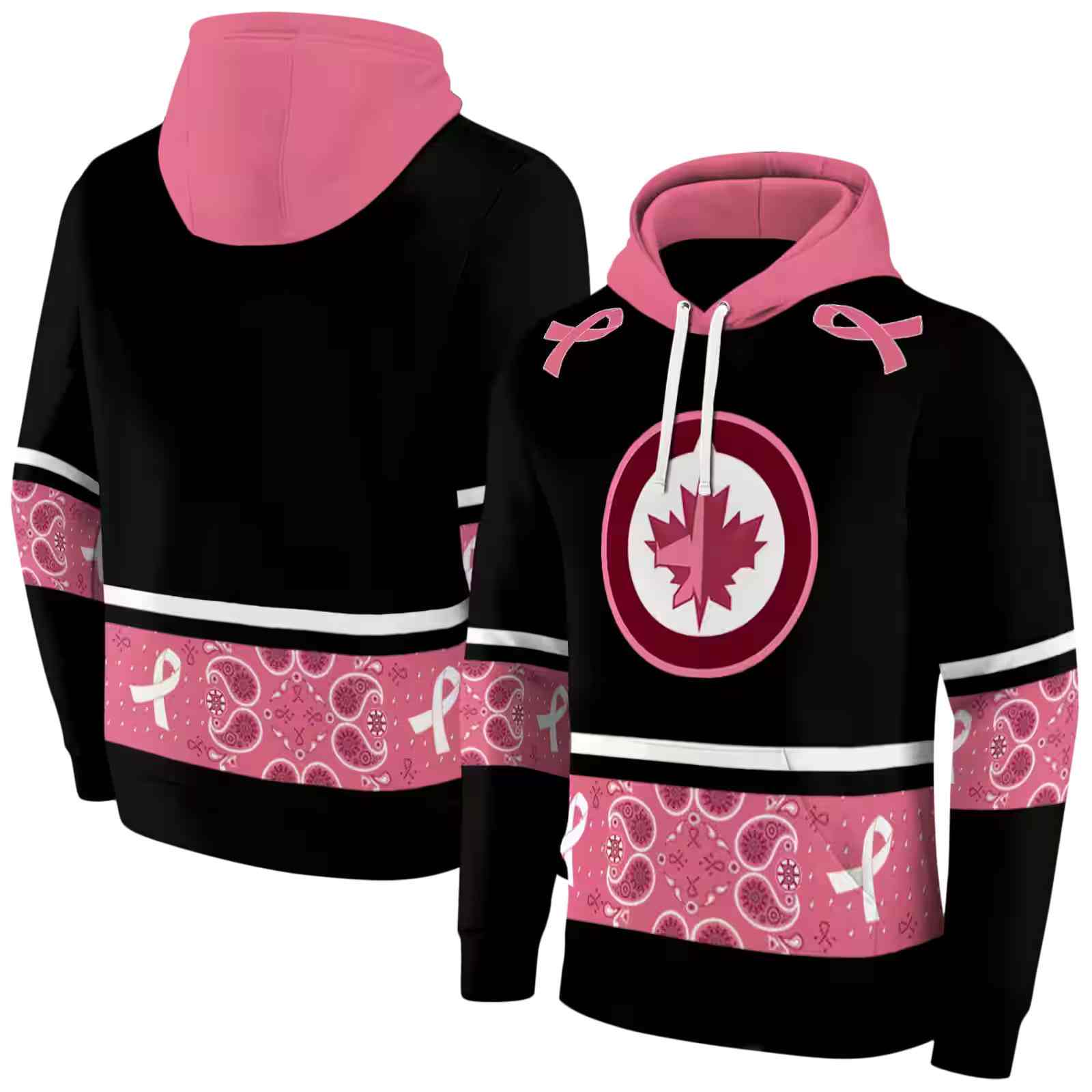 winnipeg jets awareness ribbon black pink hoodie fashion forward