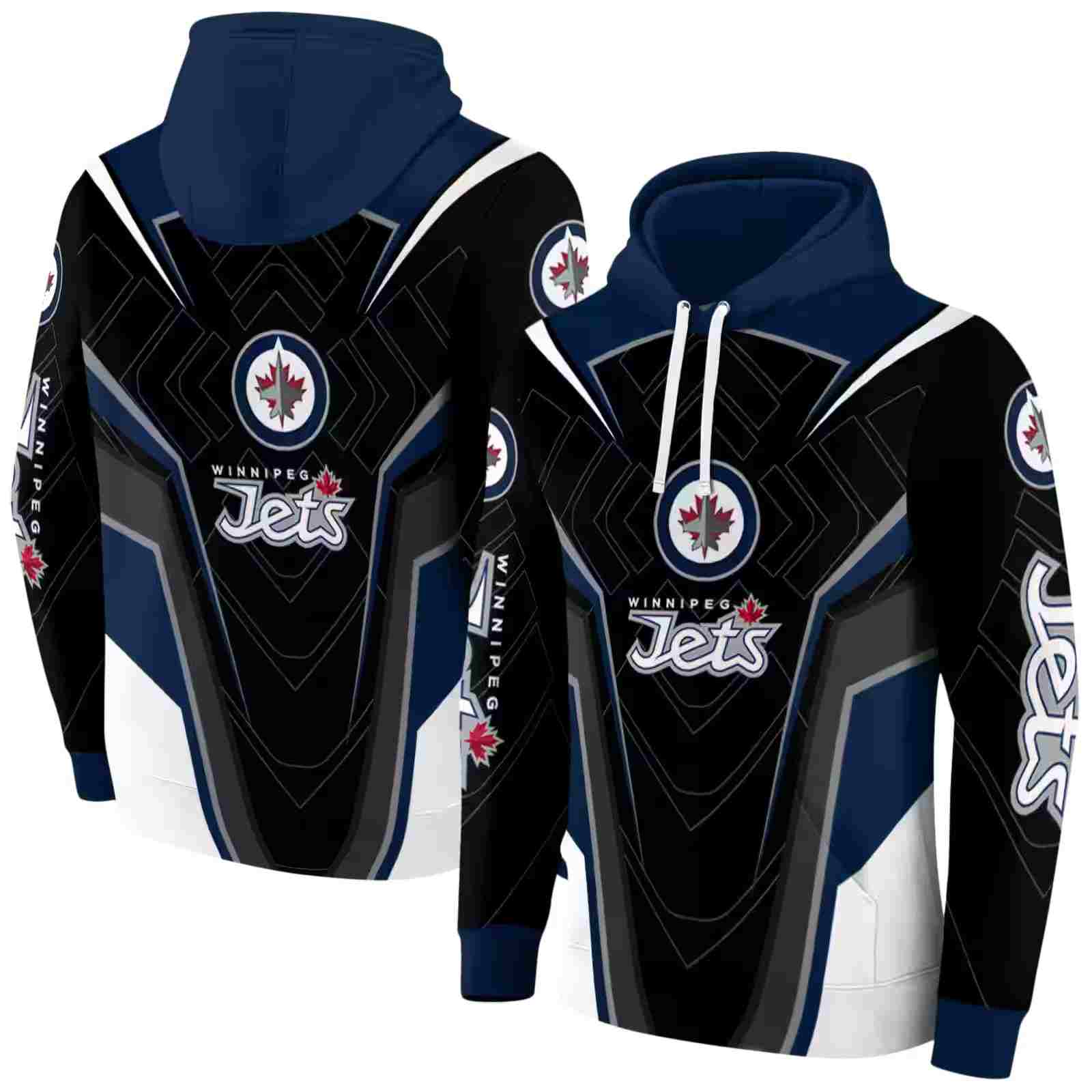 winnipeg jets futuristic pattern blue black hoodie fashion forward