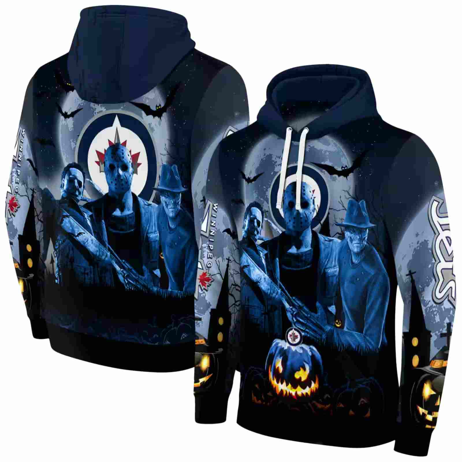 winnipeg jets halloween vibes blue black hoodie fashion forward