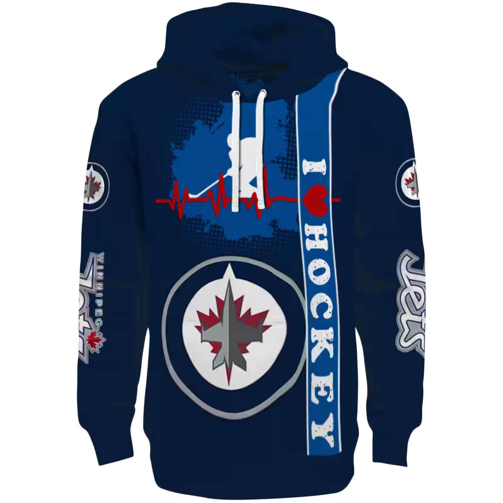 Winnipeg Jets Hockey Heartbeat Blue Hoodie