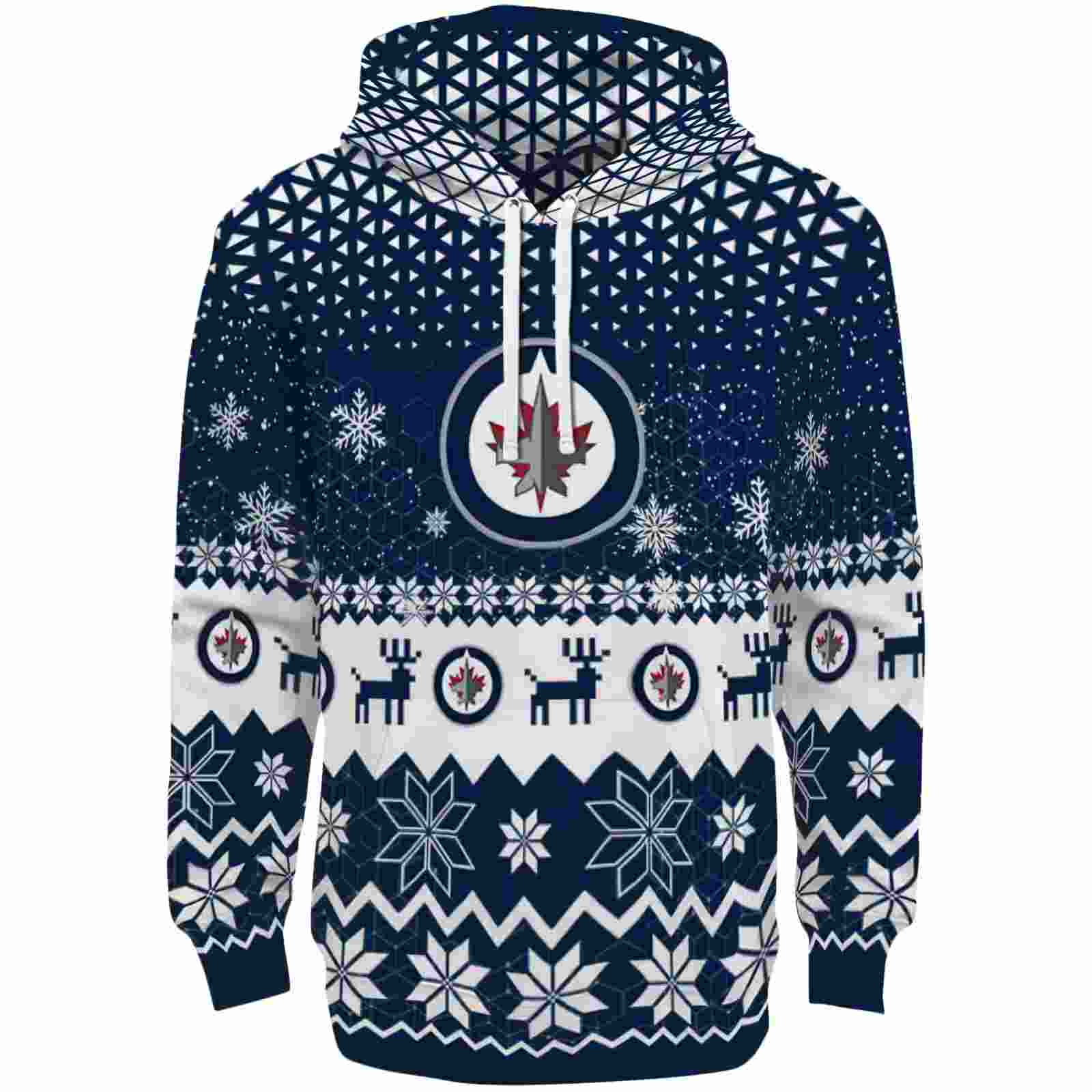 Winnipeg Jets Reindeer Motif Blue Hoodie