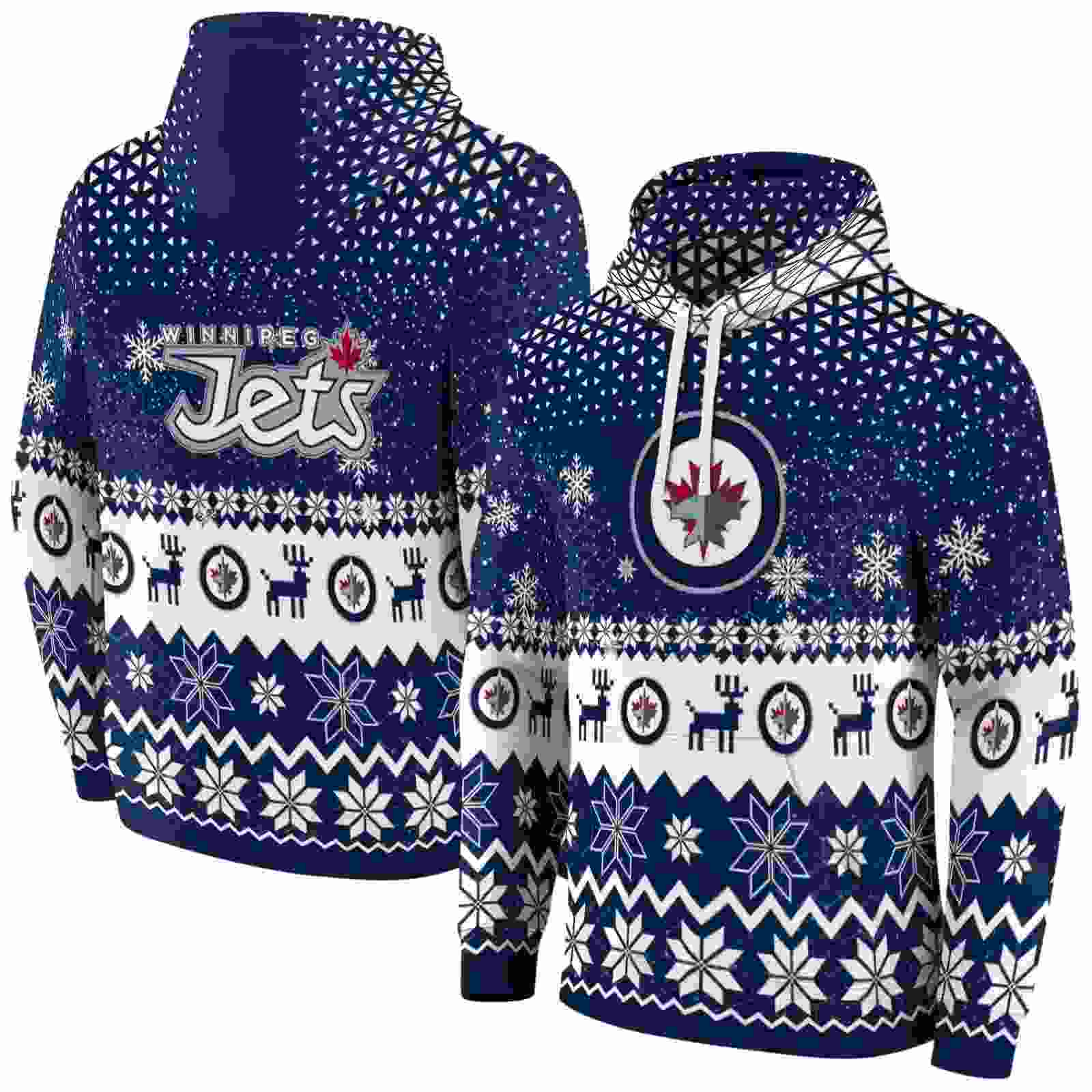 winnipeg jets reindeer motif blue hoodie fashion forward