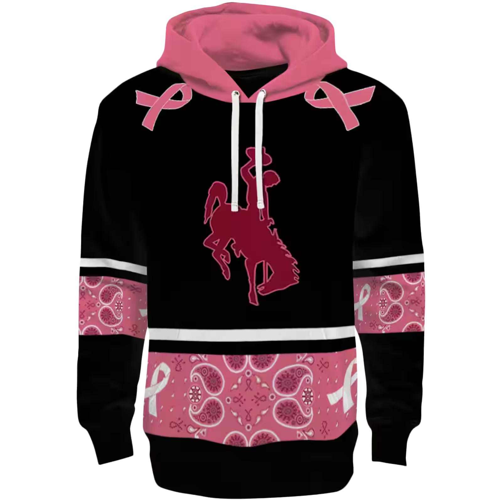 Wyoming Cowboys Awareness Ribbon Black Pink Hoodie