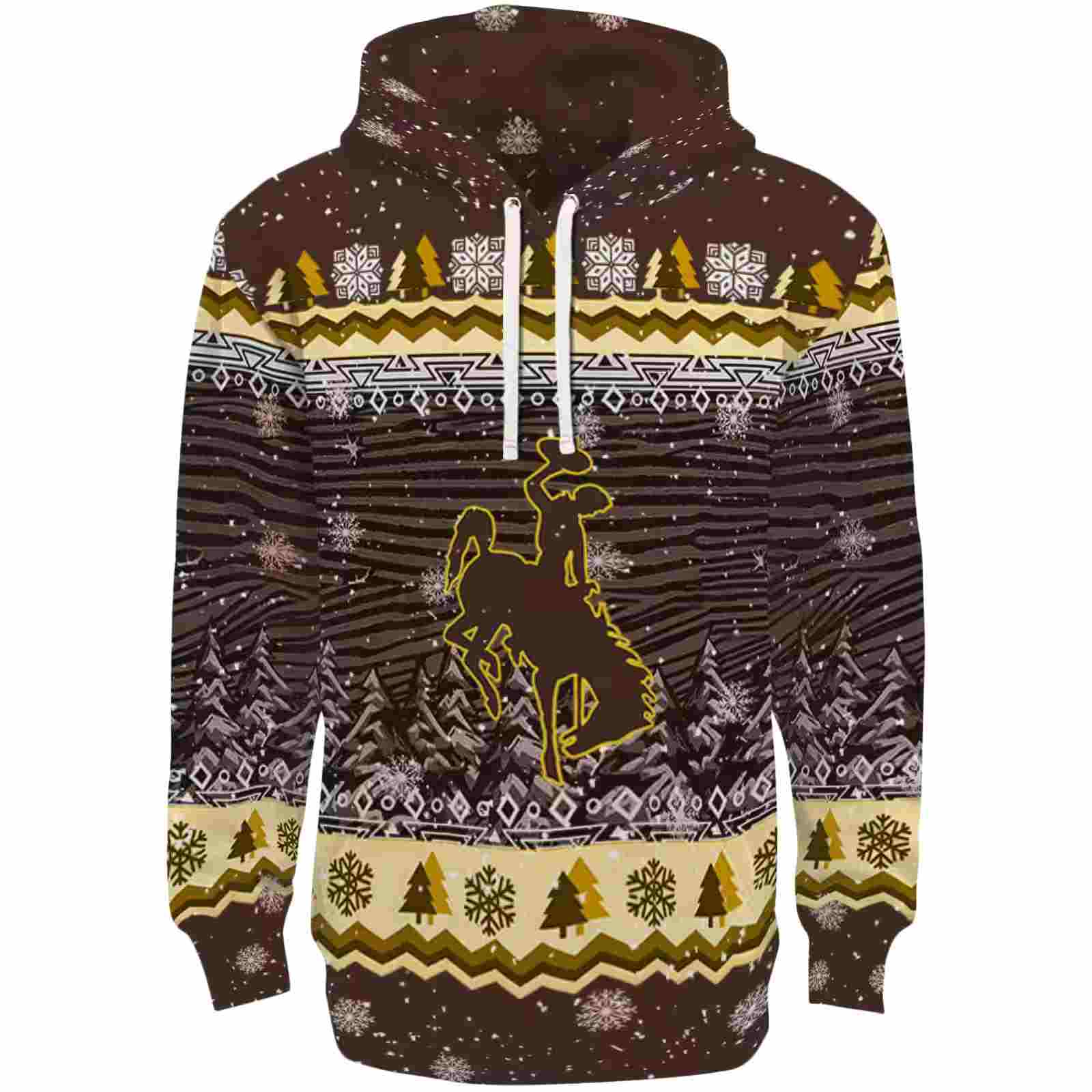 Wyoming Cowboys Christmas Trees Brown Hoodie