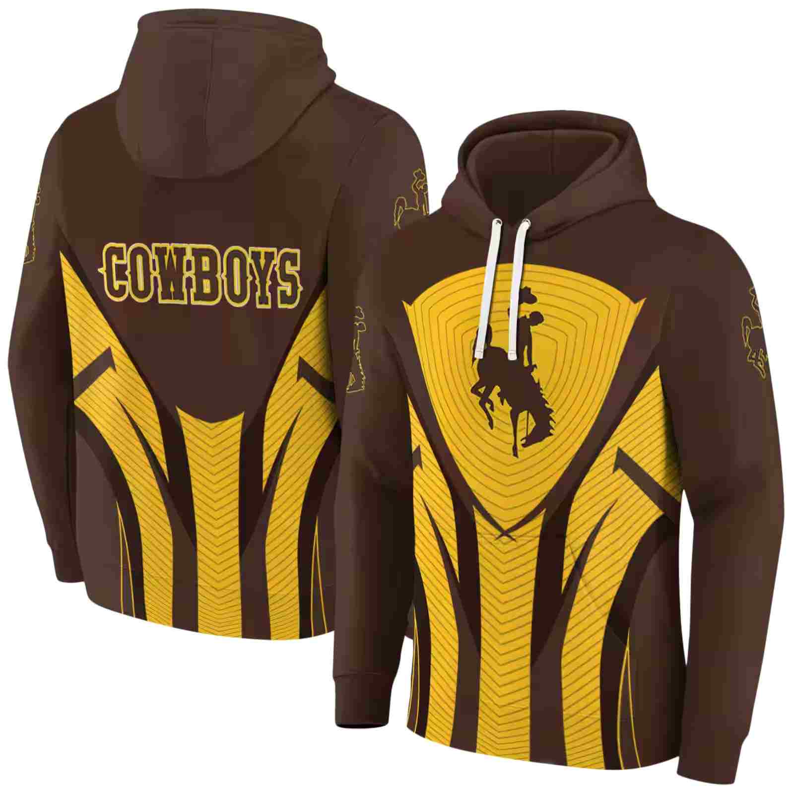 wyoming cowboys concentric lines brown black hoodie fashion forward