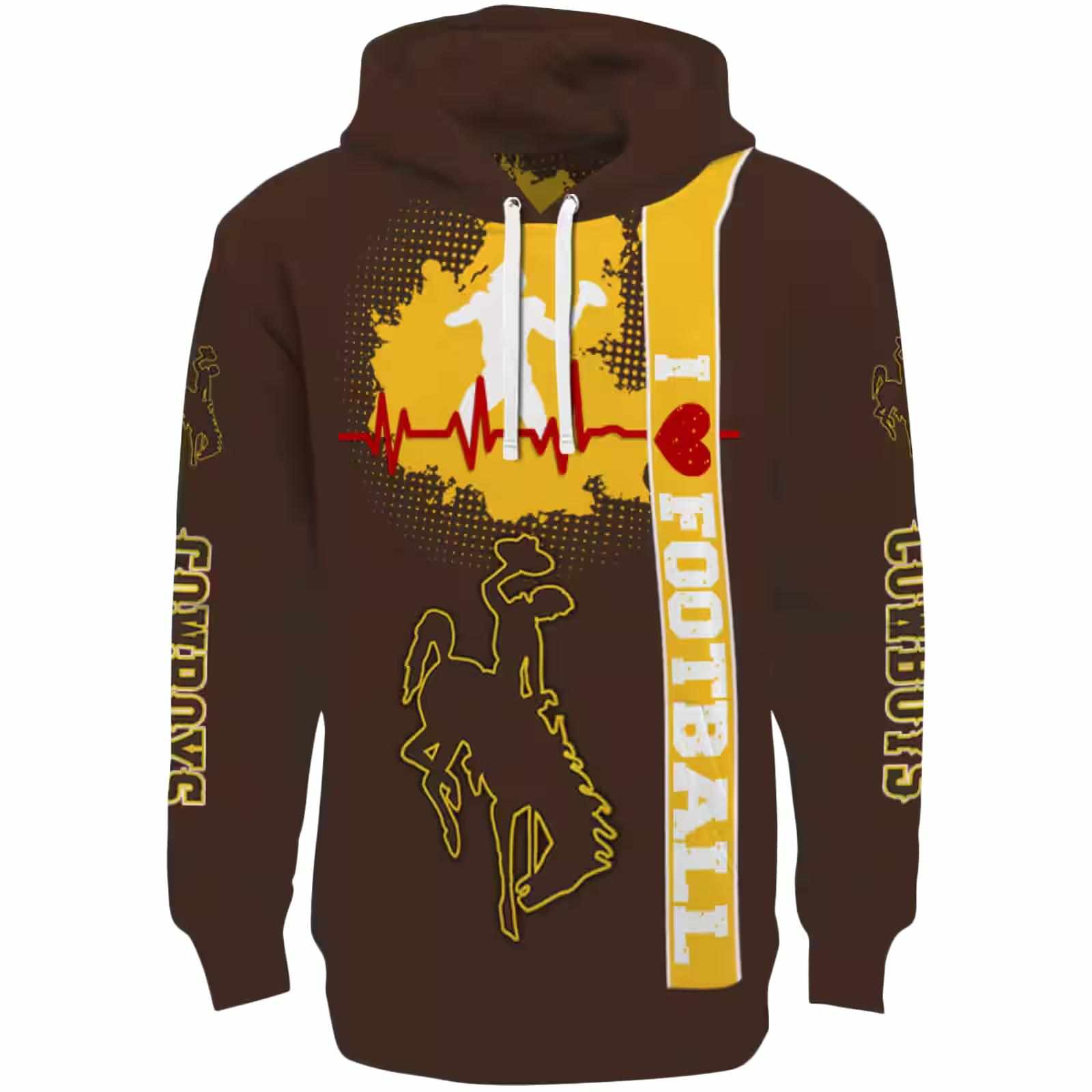 Wyoming Cowboys Football Heartbeat Brown Hoodie