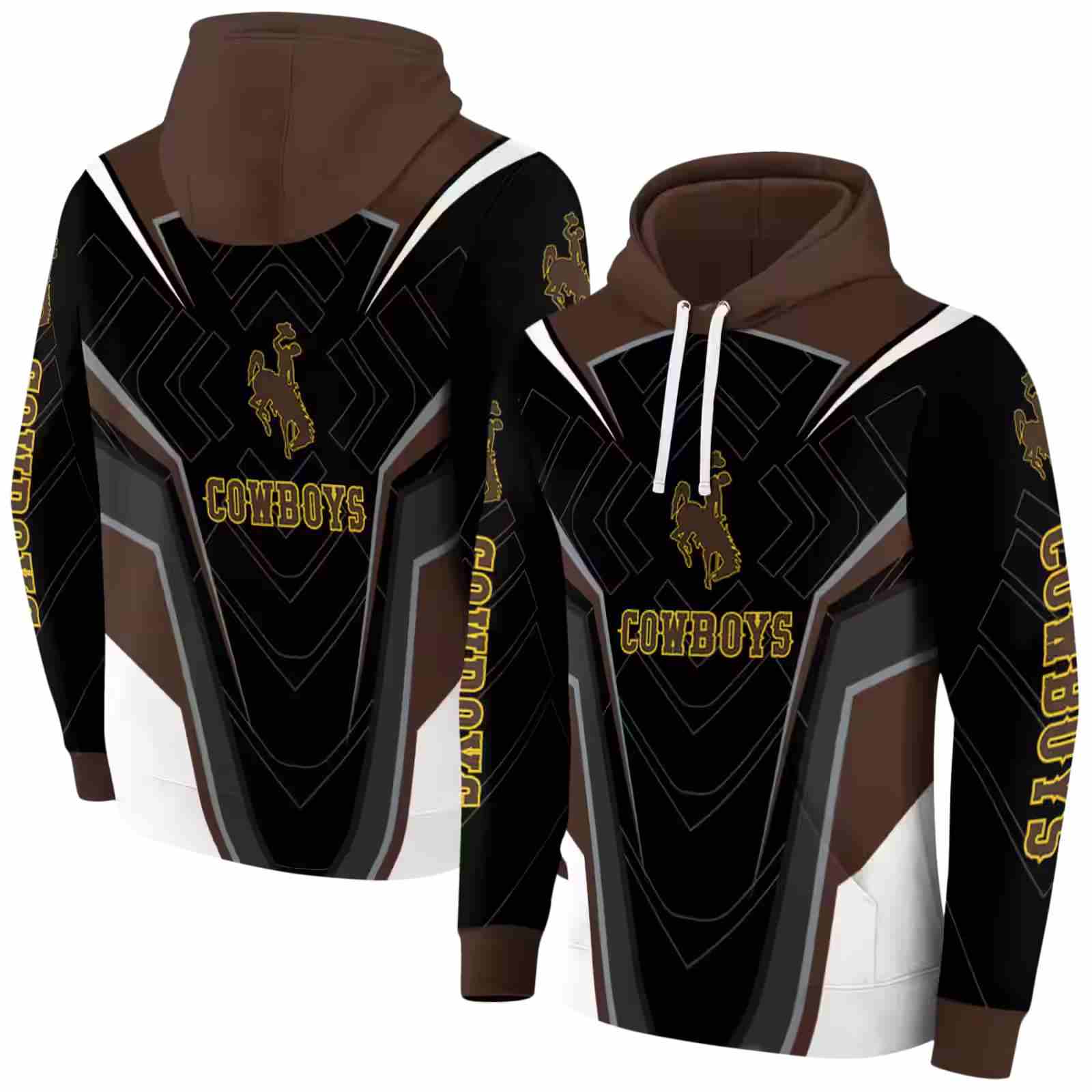 wyoming cowboys futuristic pattern brown black hoodie fashion forward