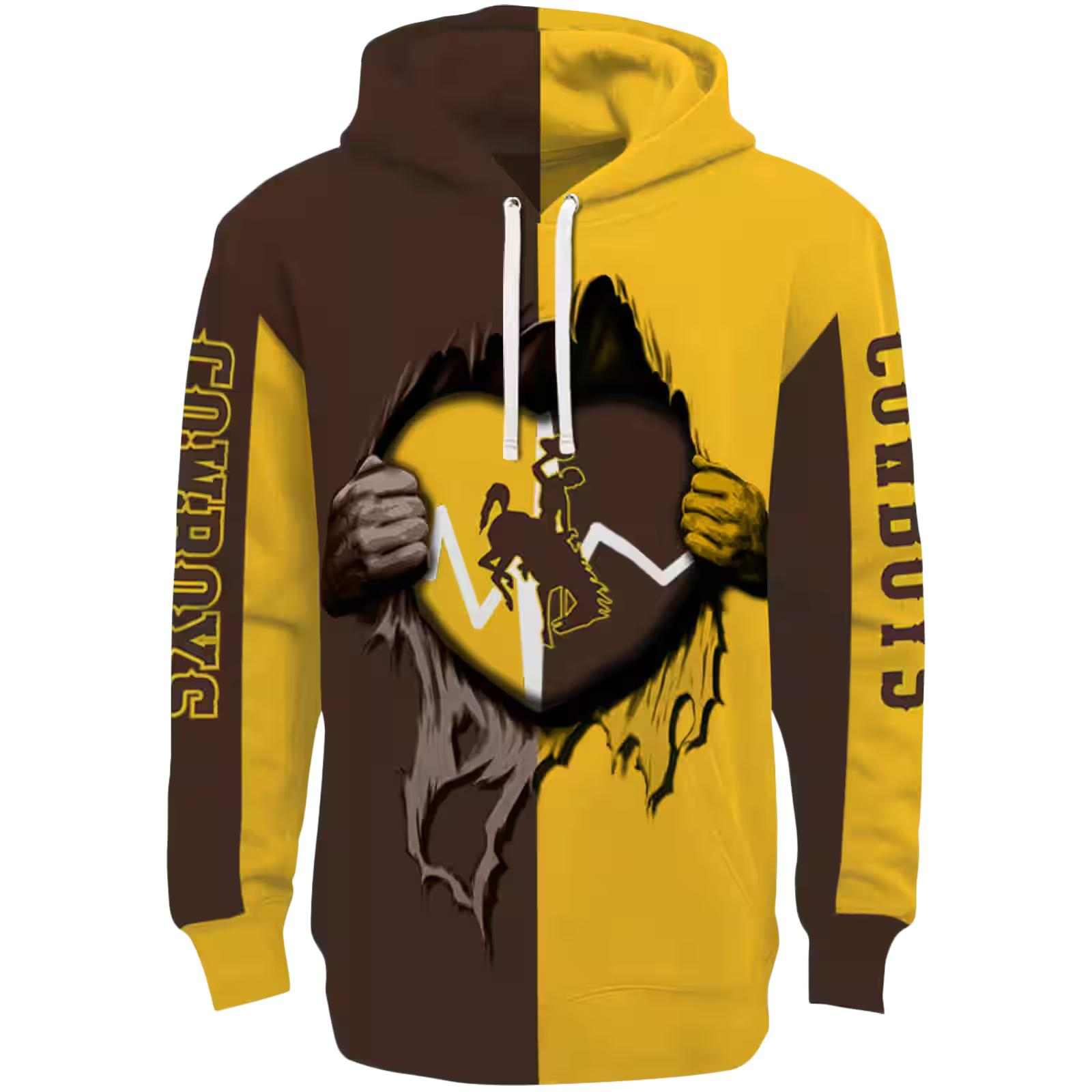 Wyoming Cowboys Heartbeat Graphic Brown Hoodie