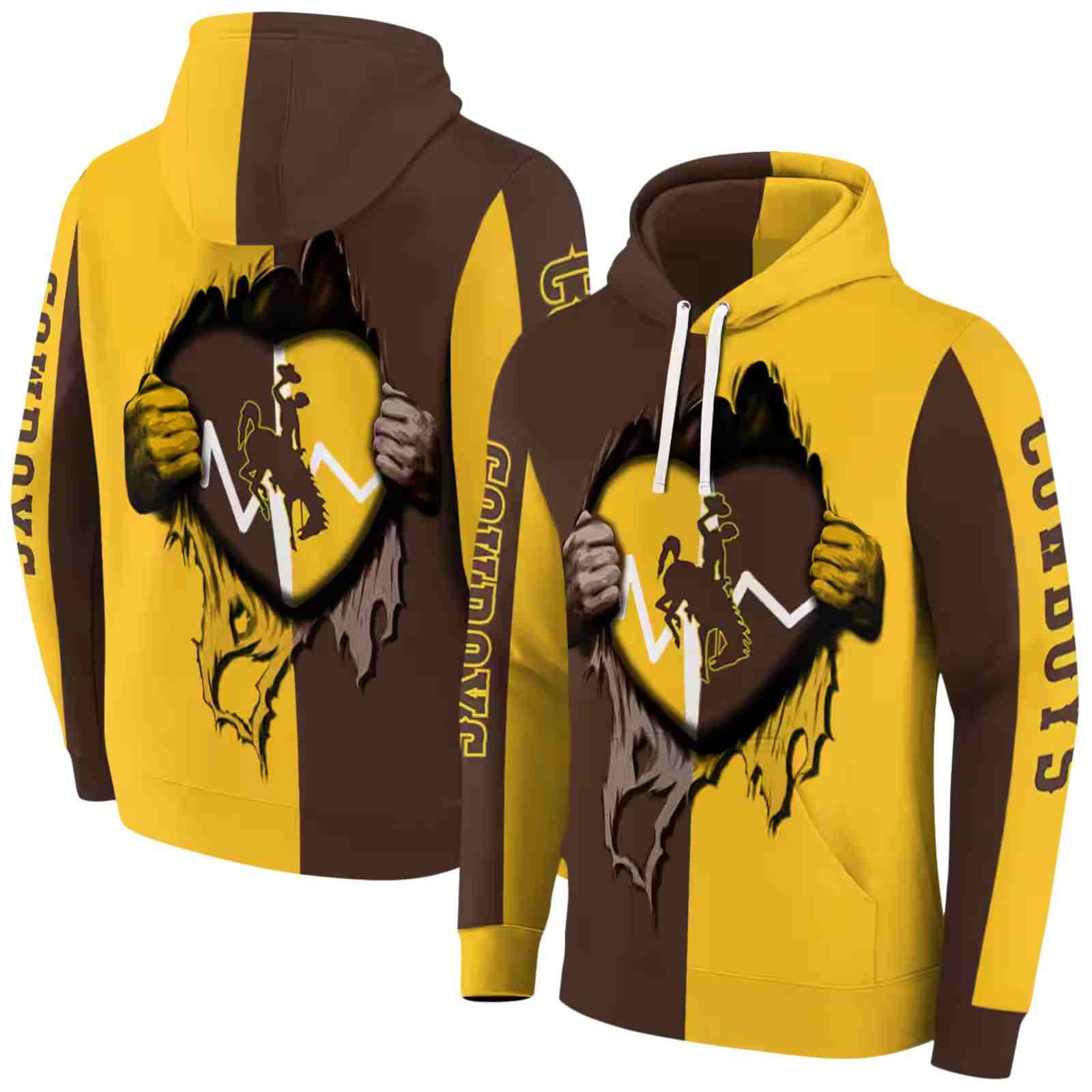 wyoming cowboys heartbeat graphic brown hoodie fashion forward