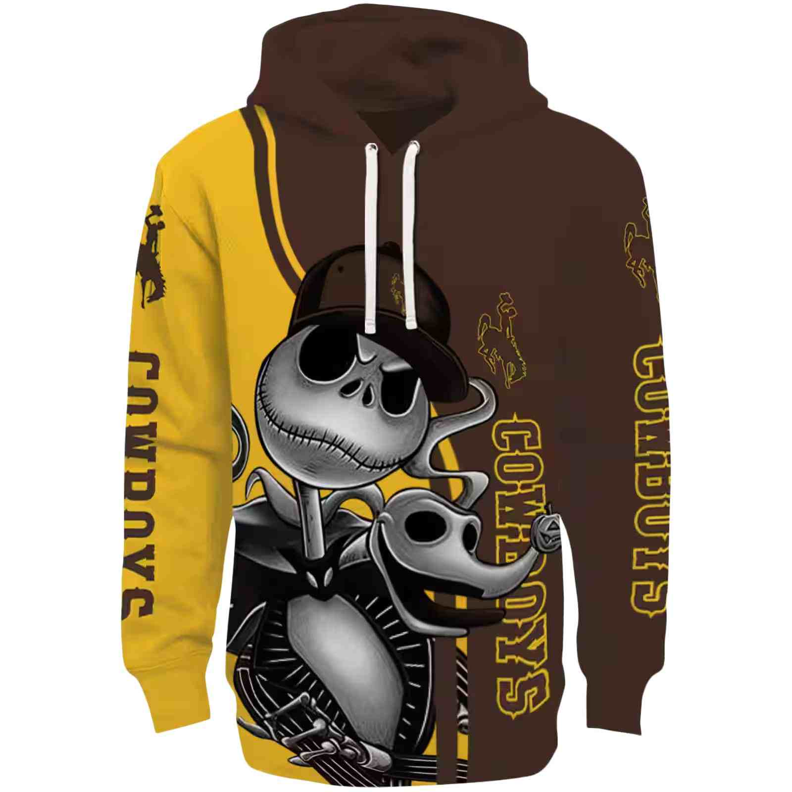 Wyoming Cowboys Jack Skellington Brown Hoodie