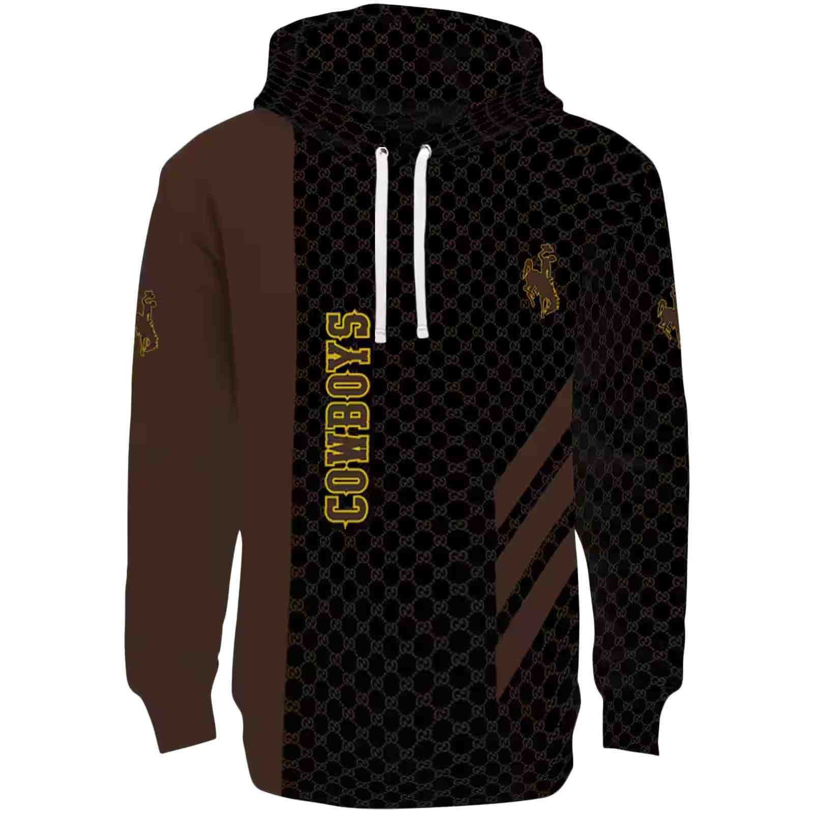 Wyoming Cowboys Monogram Pattern Brown Hoodie