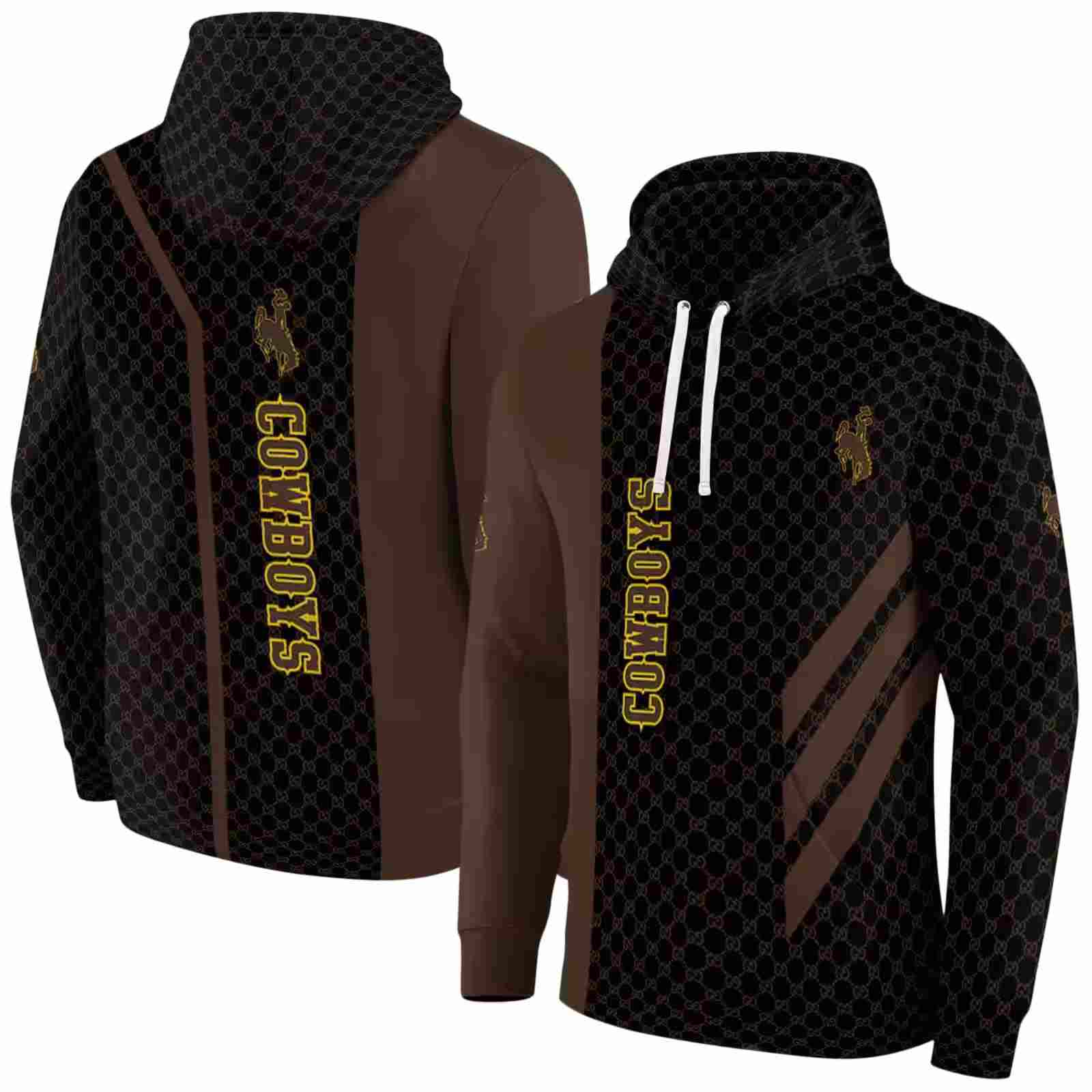 wyoming cowboys monogram pattern brown hoodie fashion forward