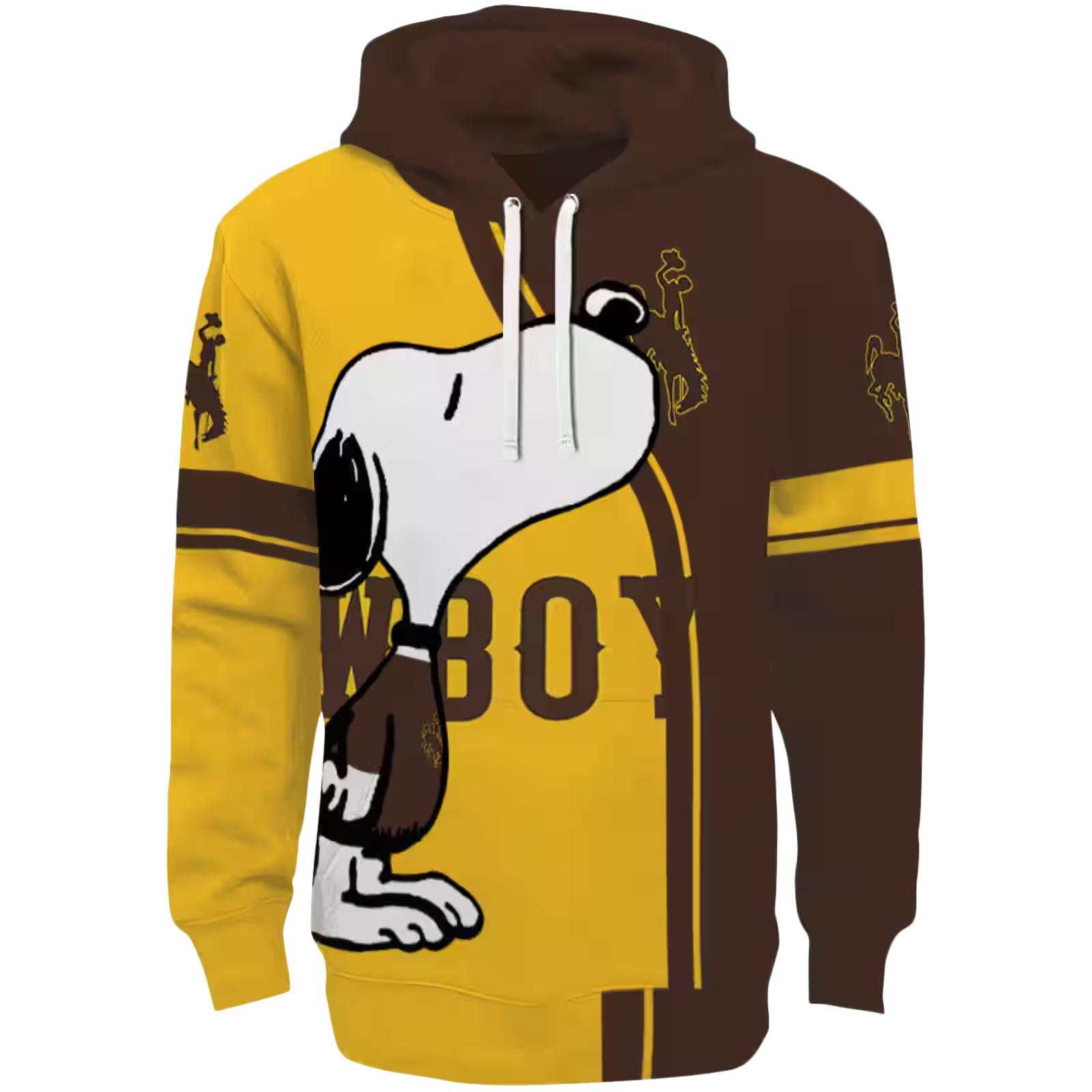 Wyoming Cowboys Playful Snoopy Brown Hoodie