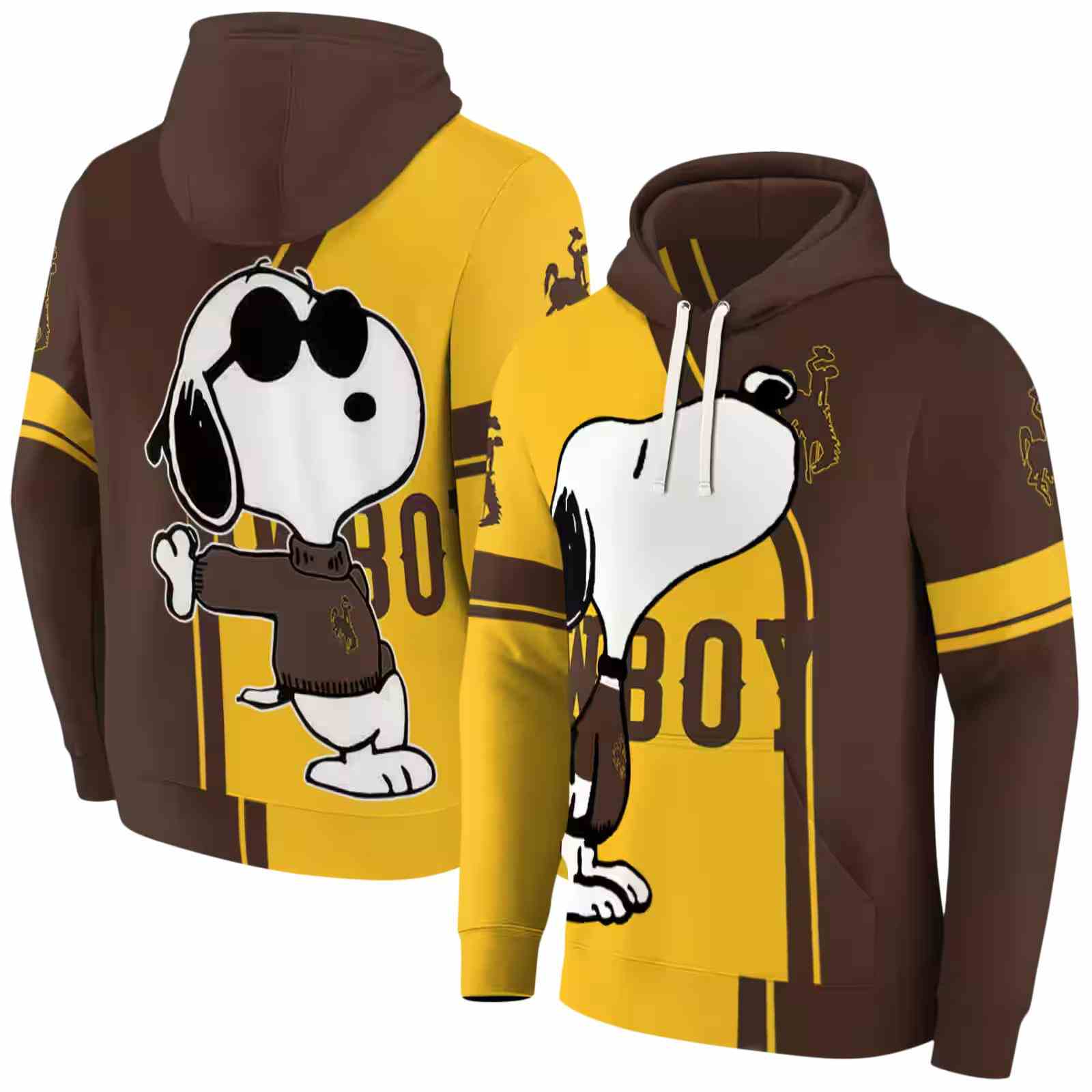 wyoming cowboys playful snoopy brown hoodie fashion forward