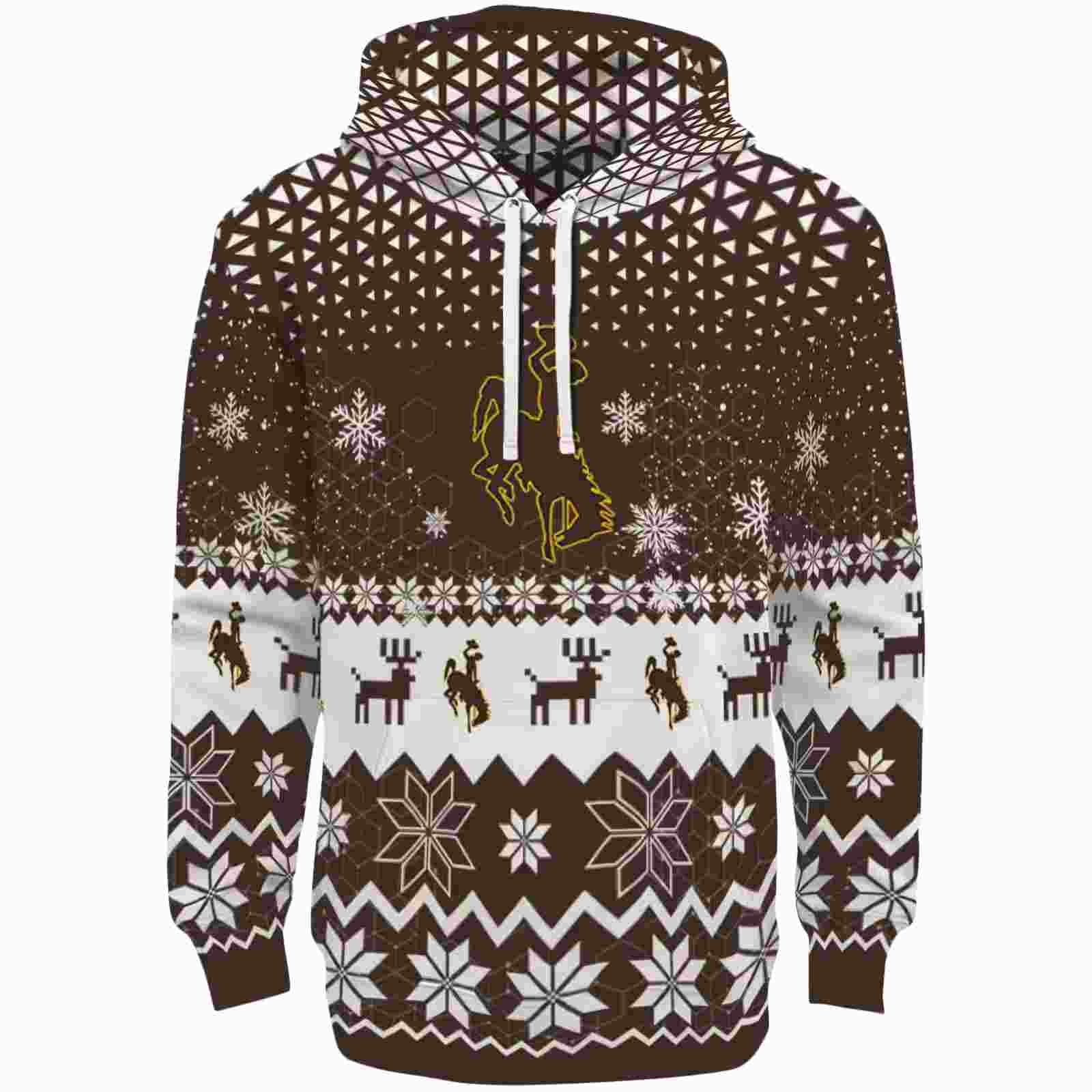 Wyoming Cowboys Reindeer Motif Brown Hoodie
