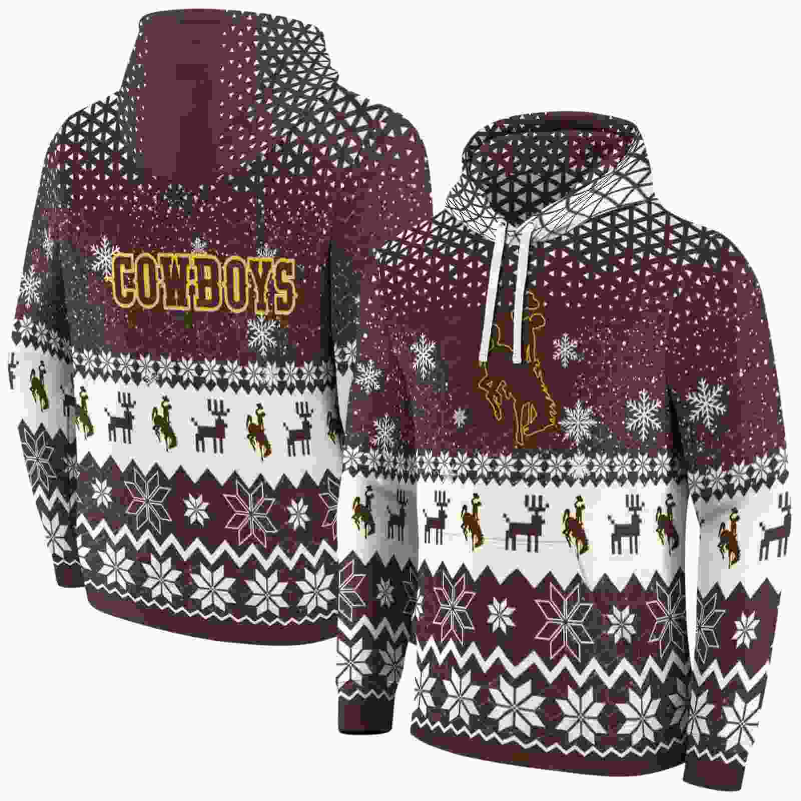 wyoming cowboys reindeer motif brown hoodie fashion forward