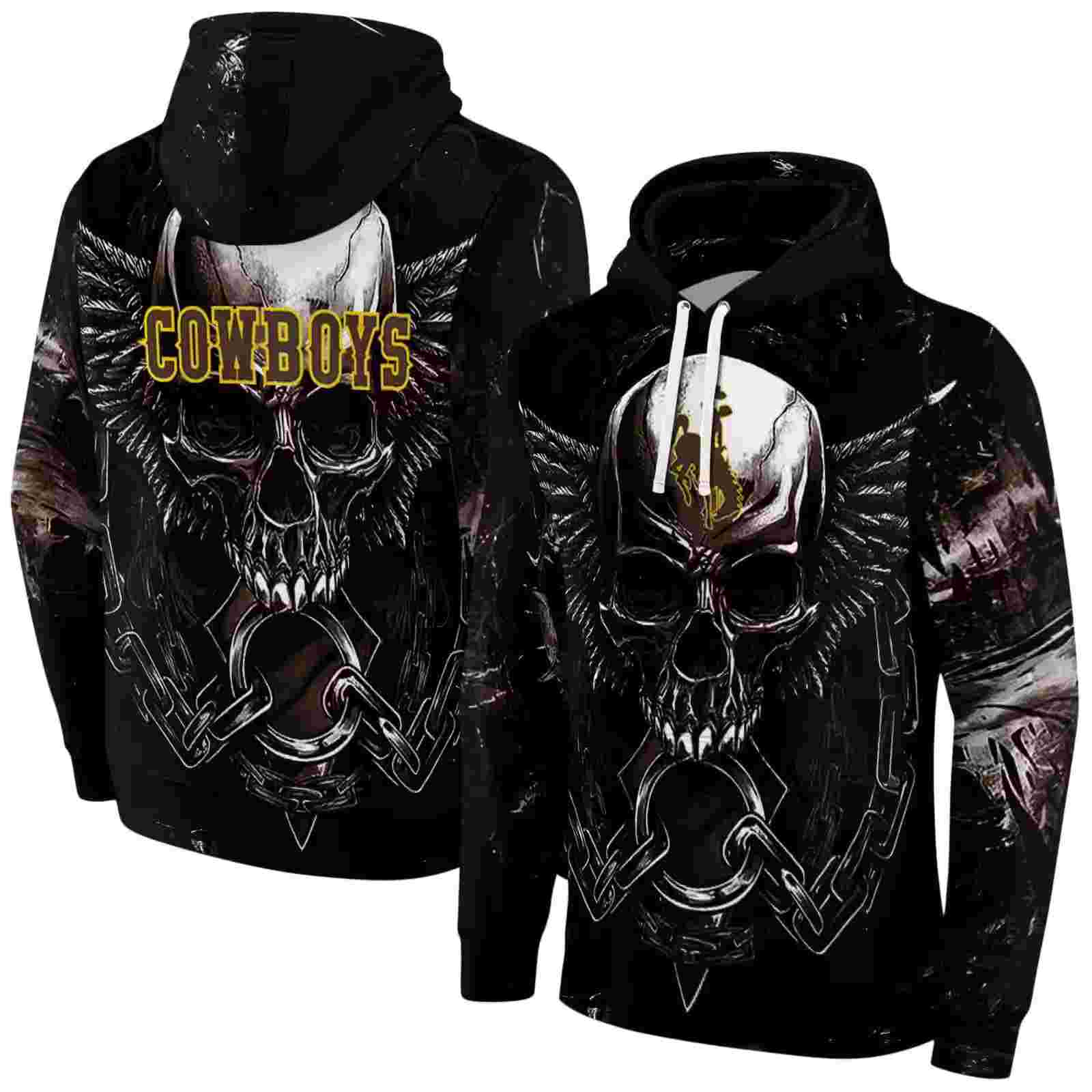 wyoming cowboys skull artwork brown black hoodie fashion forward