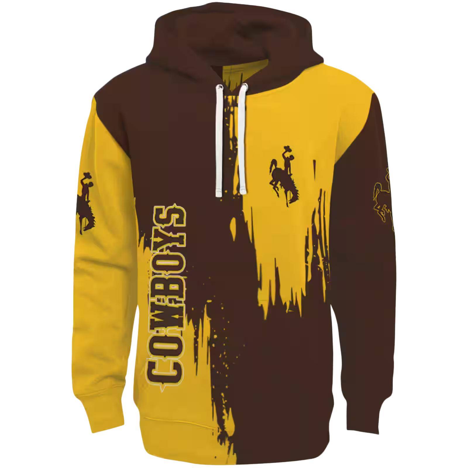 Wyoming Cowboys Splatter Effect Brown Hoodie