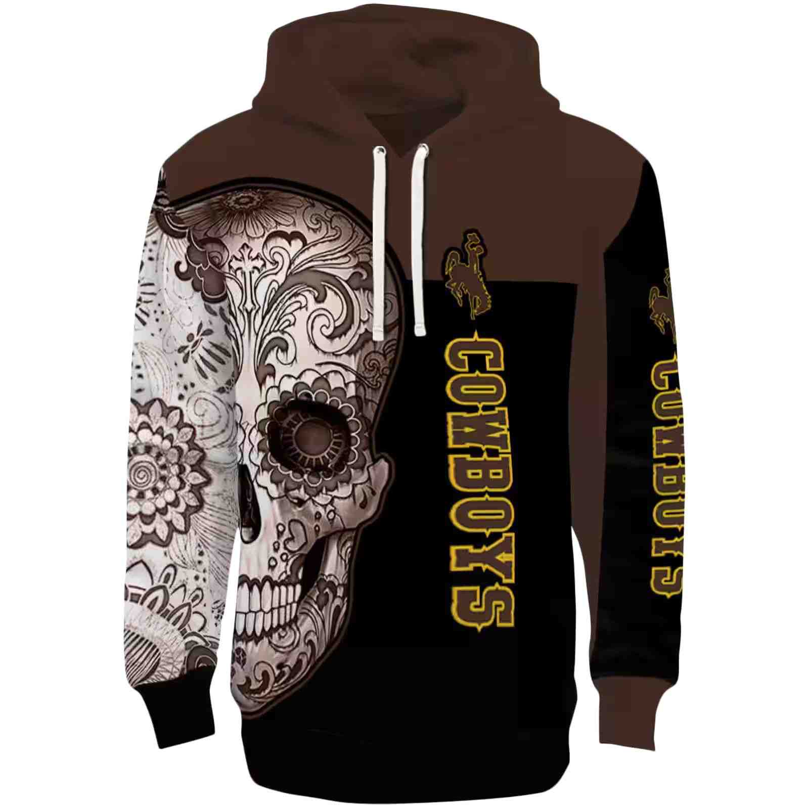Wyoming Cowboys Sugar Skull Brown Black Hoodie